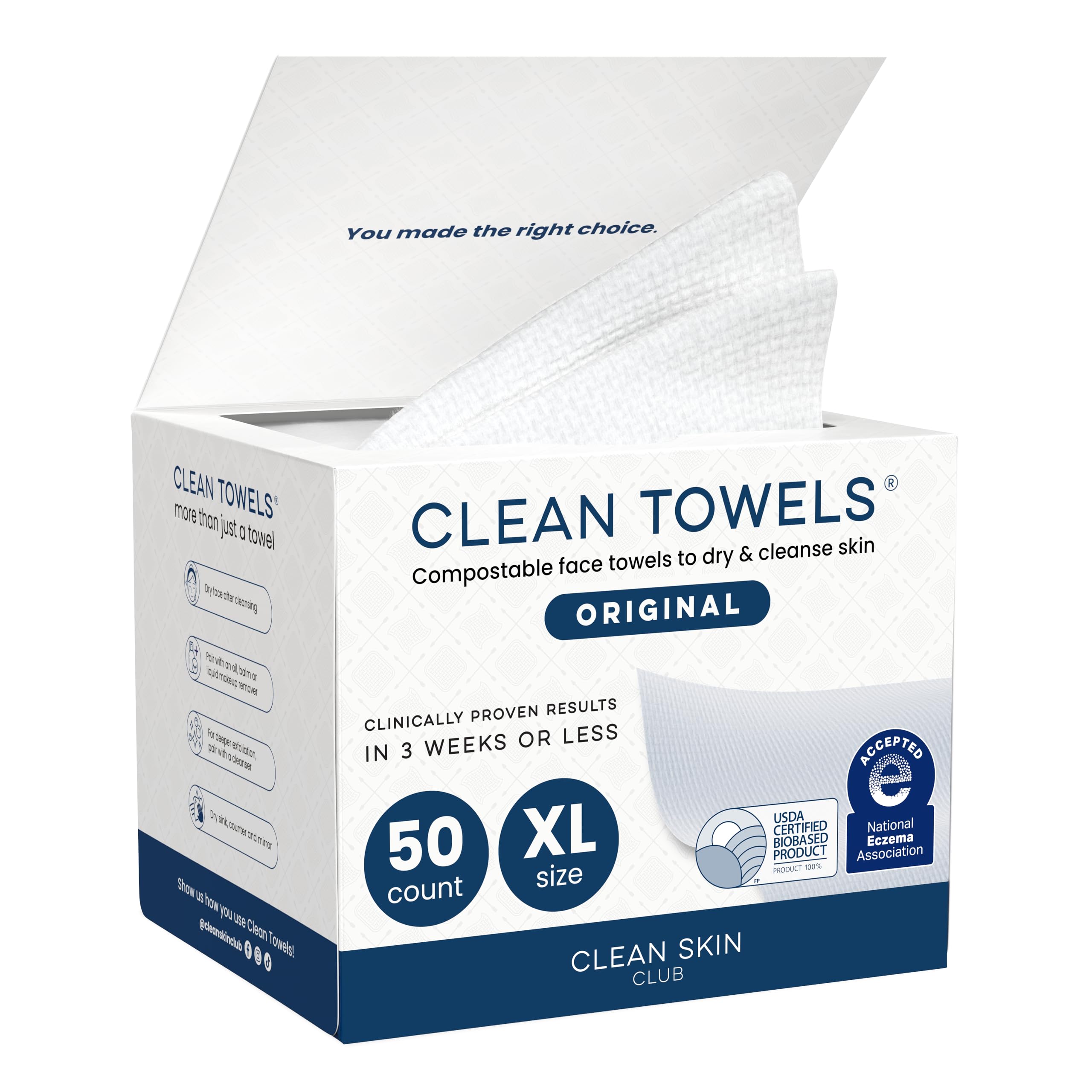 Clean Skin Club Clean Towels XL®, 100% USDA Biobased Face Towel, Disposable Face CLEAN SKIN CLUB buy supplements canada