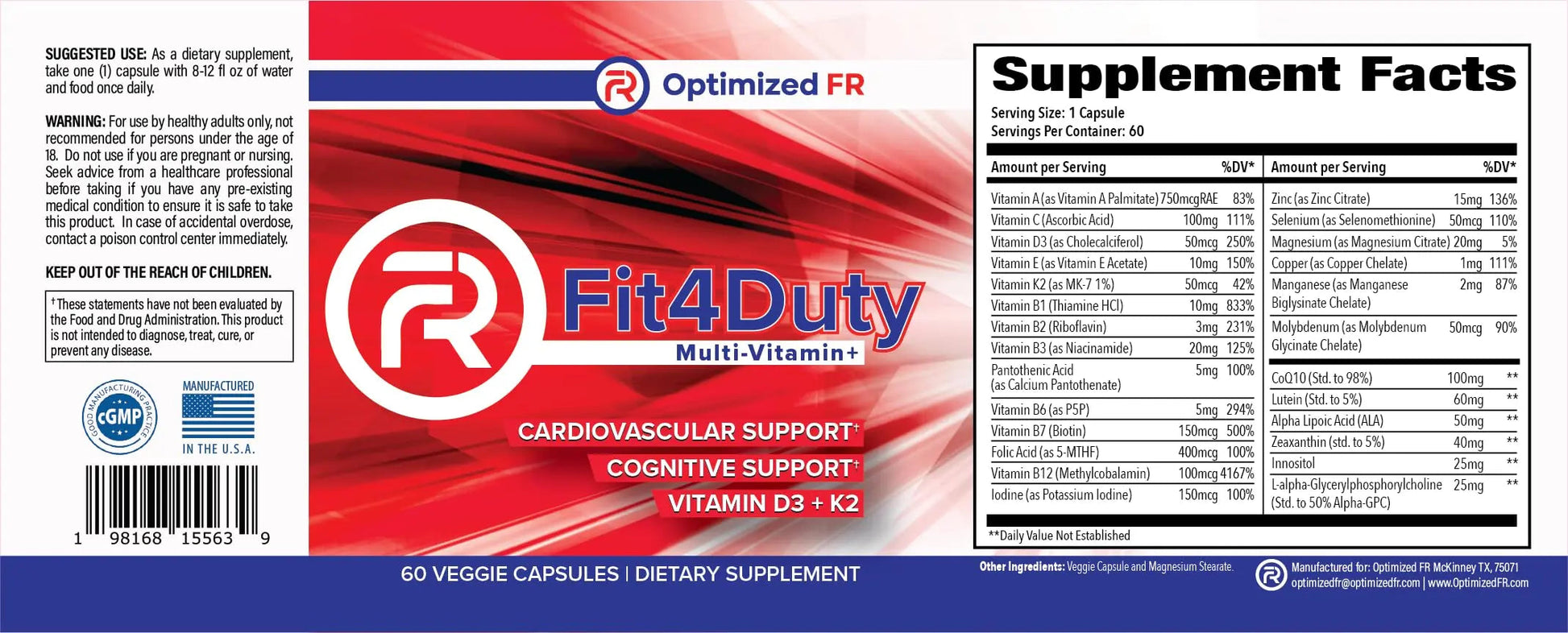 Fit4Duty Multivitamin+ for First Responders, One a Day Multivitamin Plus Other nutrients, 60 Servings, 2 Month Supply Optimized FR buy supplements canada