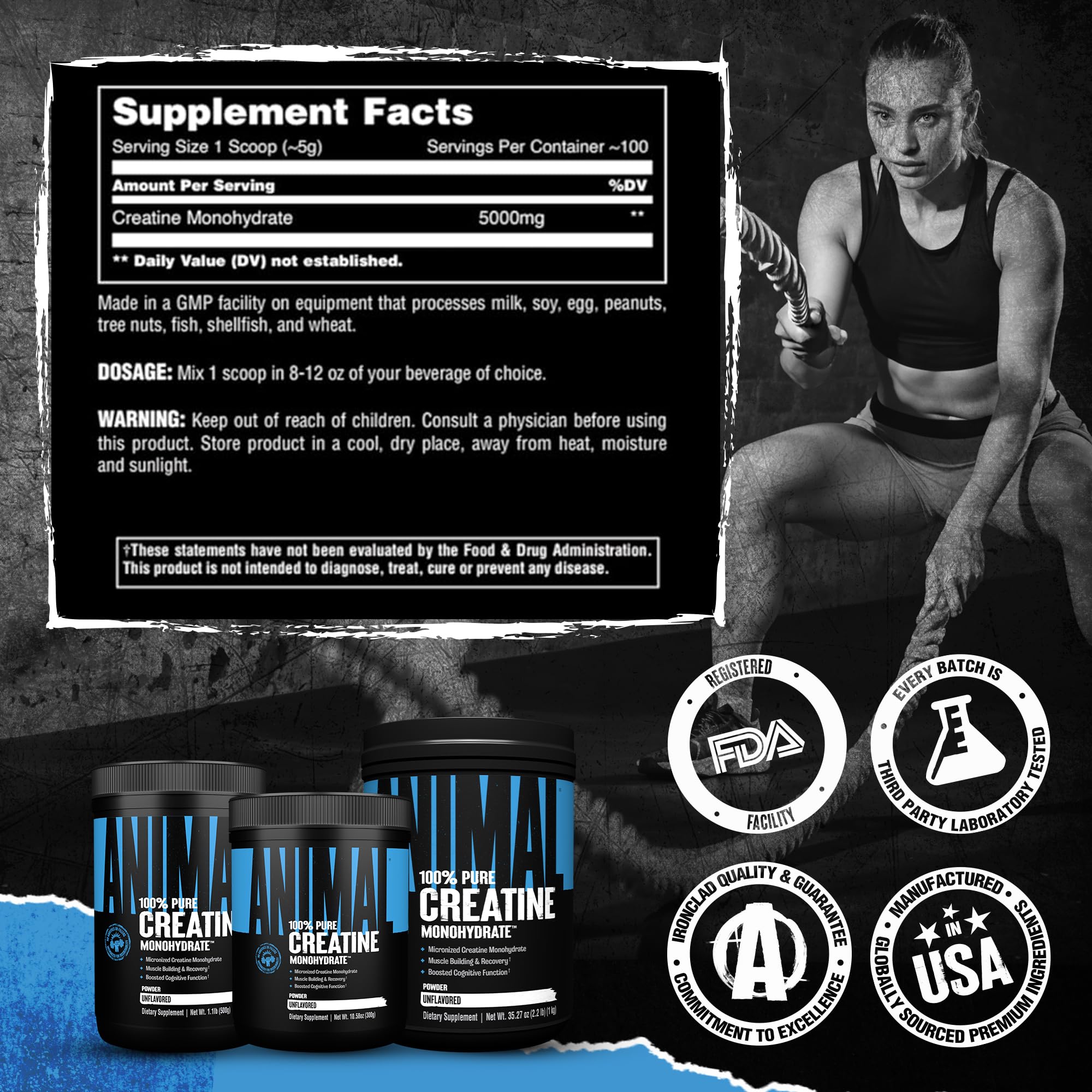 Animal Creatine Monohydrate Powder - Micronized Creatine for Women and Men, Supports Muscle Growth, Strength, Endurance, Recovery and ATP Production, Animal buy supplements canada