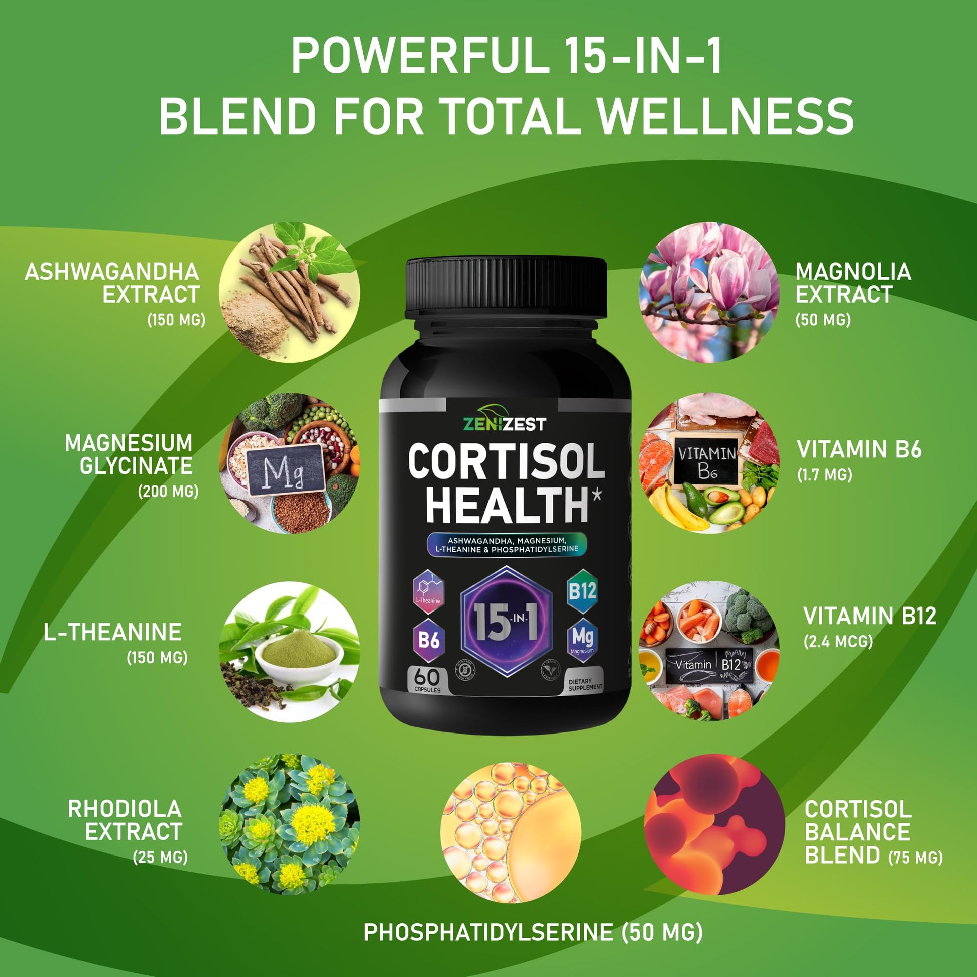 Cortisol Detox Supplement for Women Men - Control & Lower High Cortisol Level - Adrenal Health Balance Cleanse Sleep Stress Support - Magnesium Ashwagandha L-Theanine Cortisol Blocker Reducer ZeniZest buy supplements canada