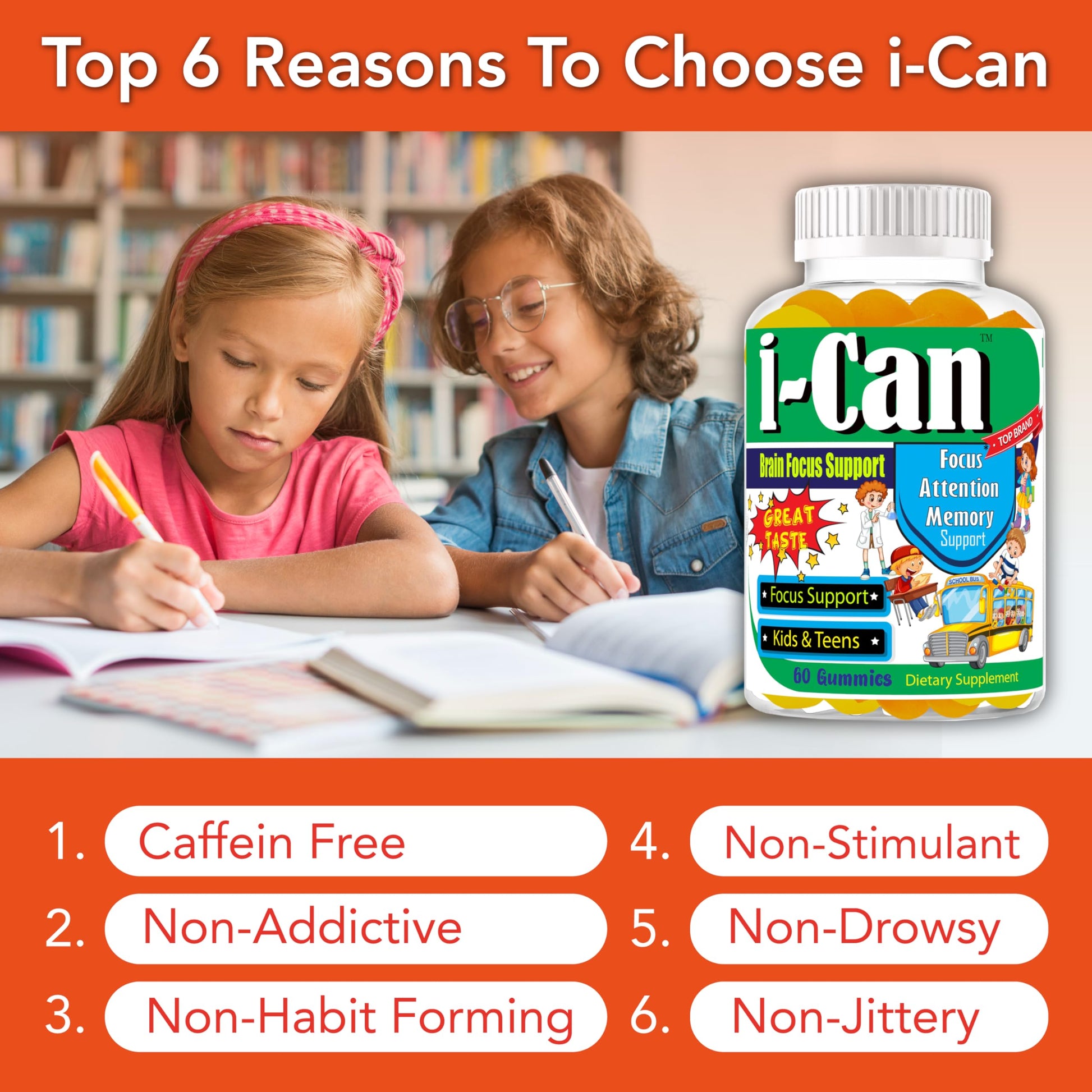I-Can Focus Gummies for Kids & Teens, Omega 3 Gummies with DHA & EPA, Brain Health, Memory, Attention Support, Teen Brain Focus Vitamins, Non-Fishy Taste, Low Sugar, 60 Count Celebrity LifeStyle Product buy supplements canada