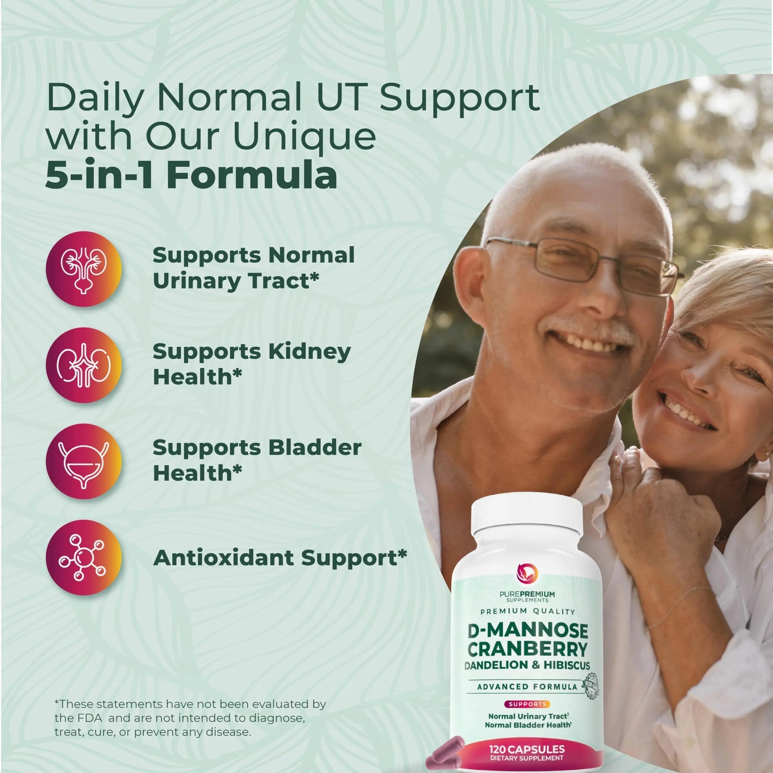 PurePremium D-Mannose with Cranberry, Hibiscus & Dandelion - 1000mg D-Mannose Supplements for Women Supports Urinary Tract Health & Bladder Health - Made in USA, Vegan, 120 Capsules, 2 Month Supply PurePremium Supplements buy supplements canada