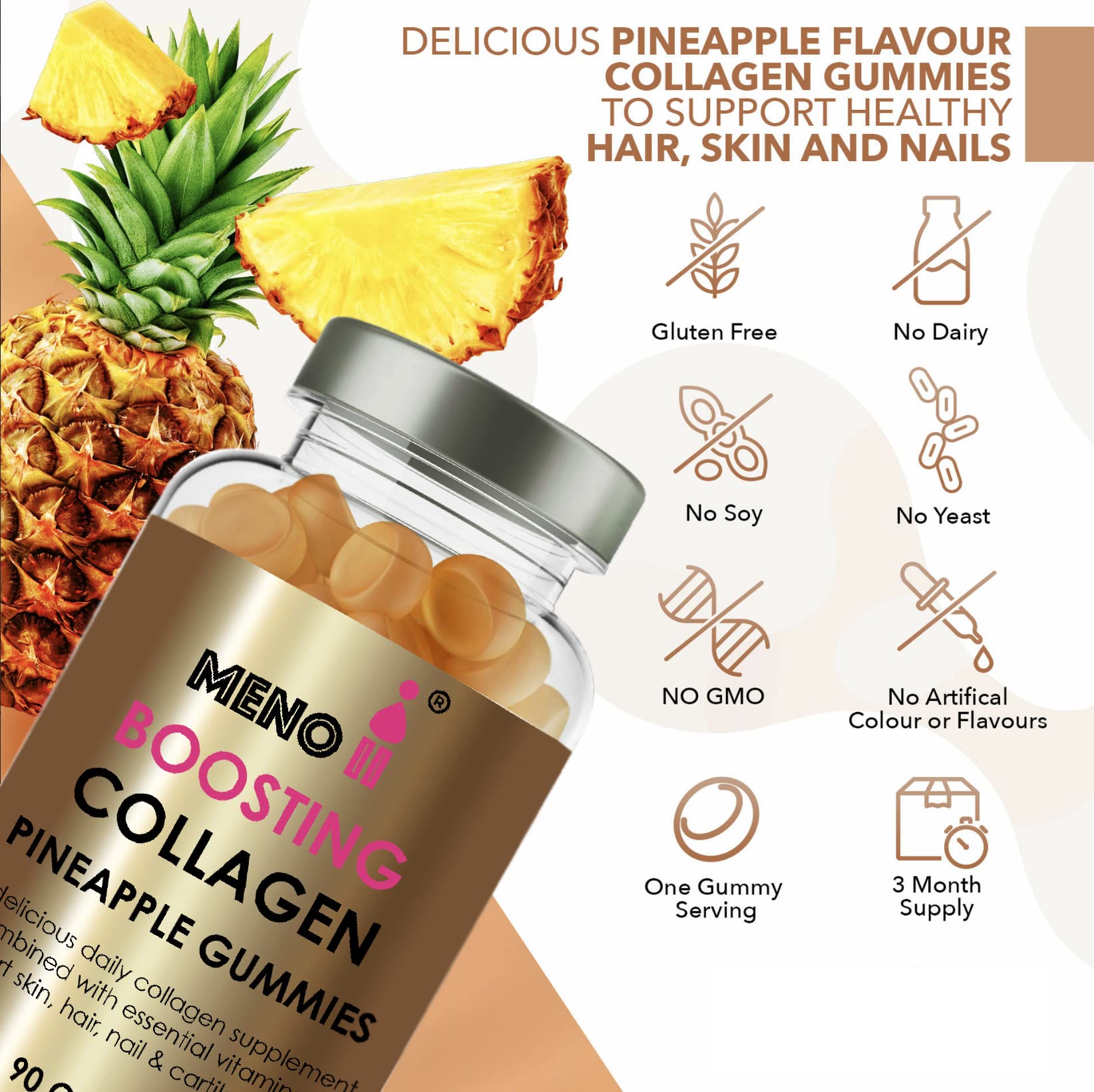 Meno® Boosting Collagen Natural Pineapple 90 Gummies Meno II buy supplements canada