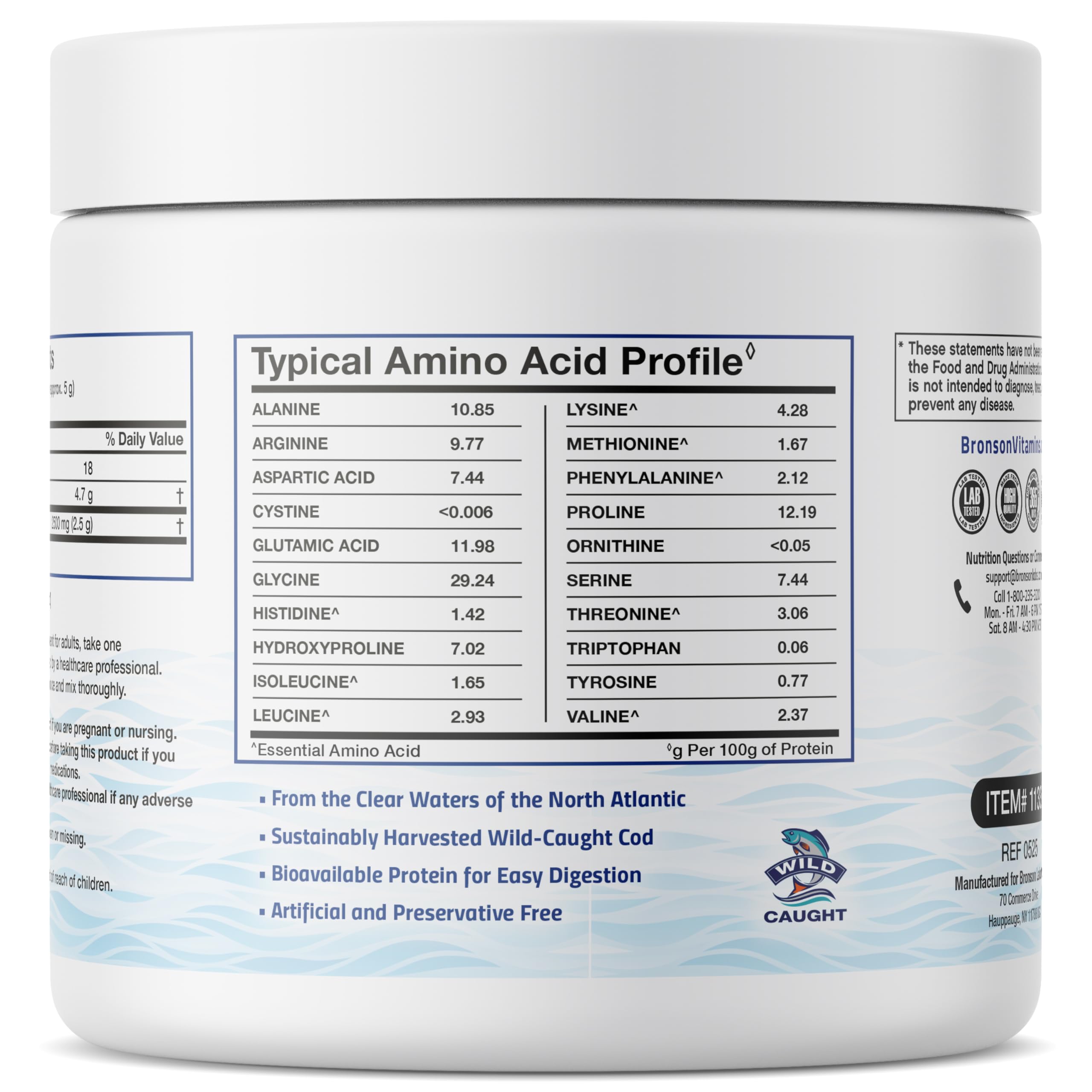 Bronson Marine Collagen Peptides Hydrolyzed Protein Powder 100% Wild Caught Nordic Cod Verified Sustainable Source for Joints Skin Hair Nails & Bones 150g (5.29oz) Bronson buy supplements canada