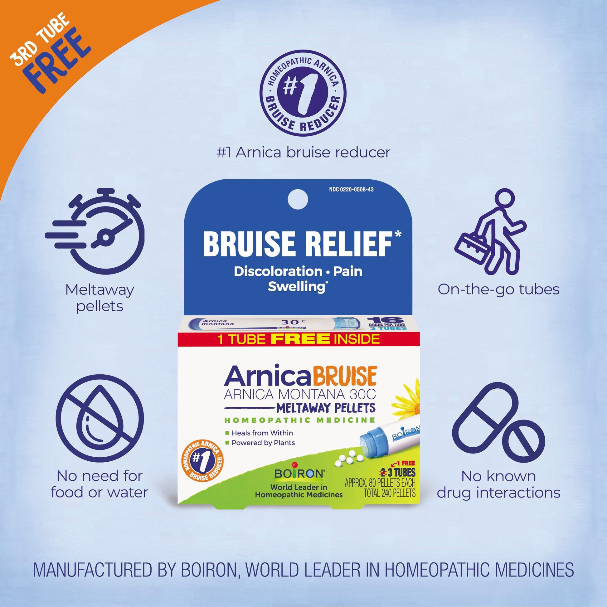 Boiron Arnica Bruise - Arnica Montana 30c for Relief of Pain, Swelling, and Discoloration from Bruises - 3 Count (240 Pellets) Boiron buy supplements canada