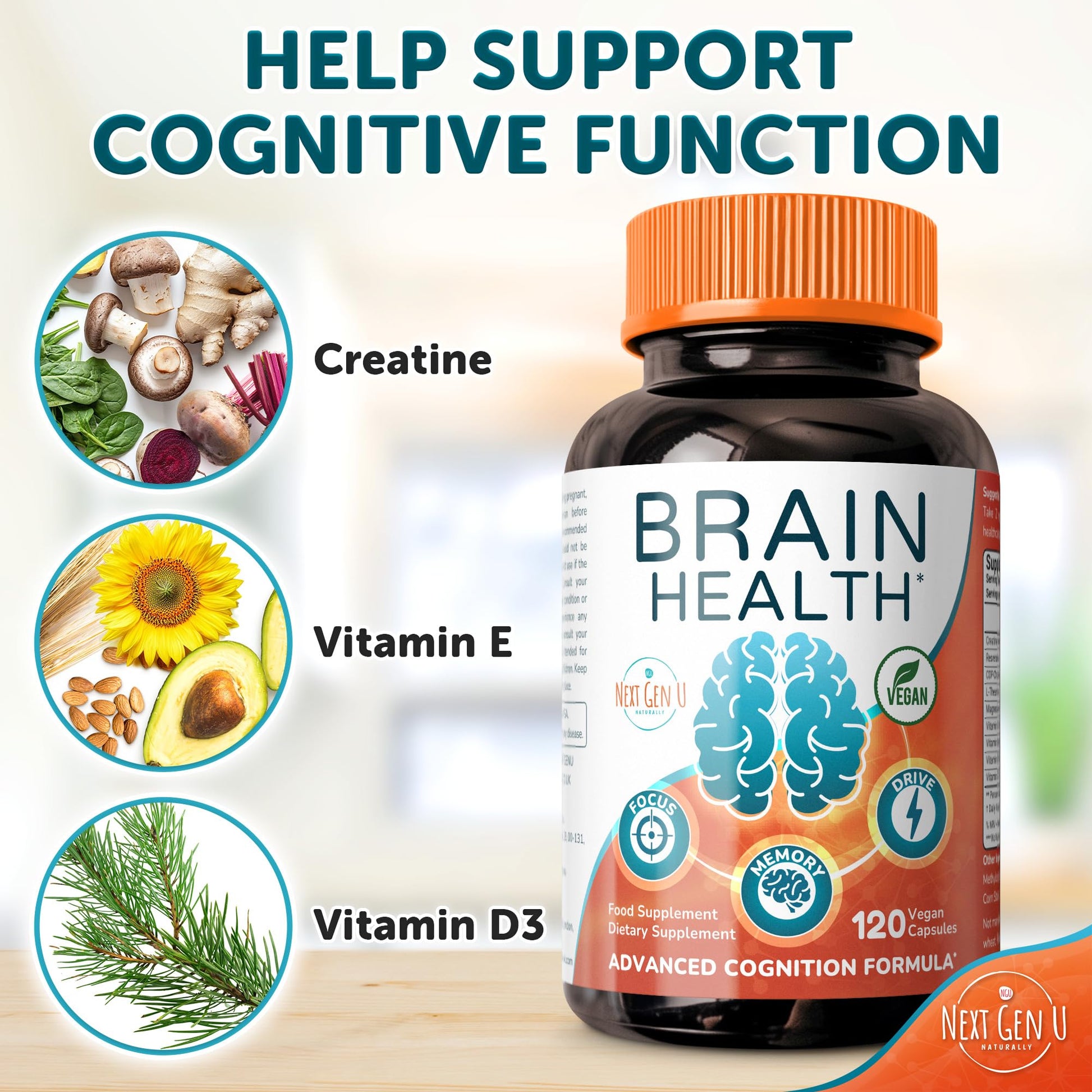 Brain Supplement - 120 Vegan Capsules - Dietary Nootropic May Help Memory, Cognitive Function & Focus - Formulation with Amino Acids, Polyphenols & B Vitamins - for Women, Men & Seniors - by NextGenU NGU Next Gen U buy supplements canada