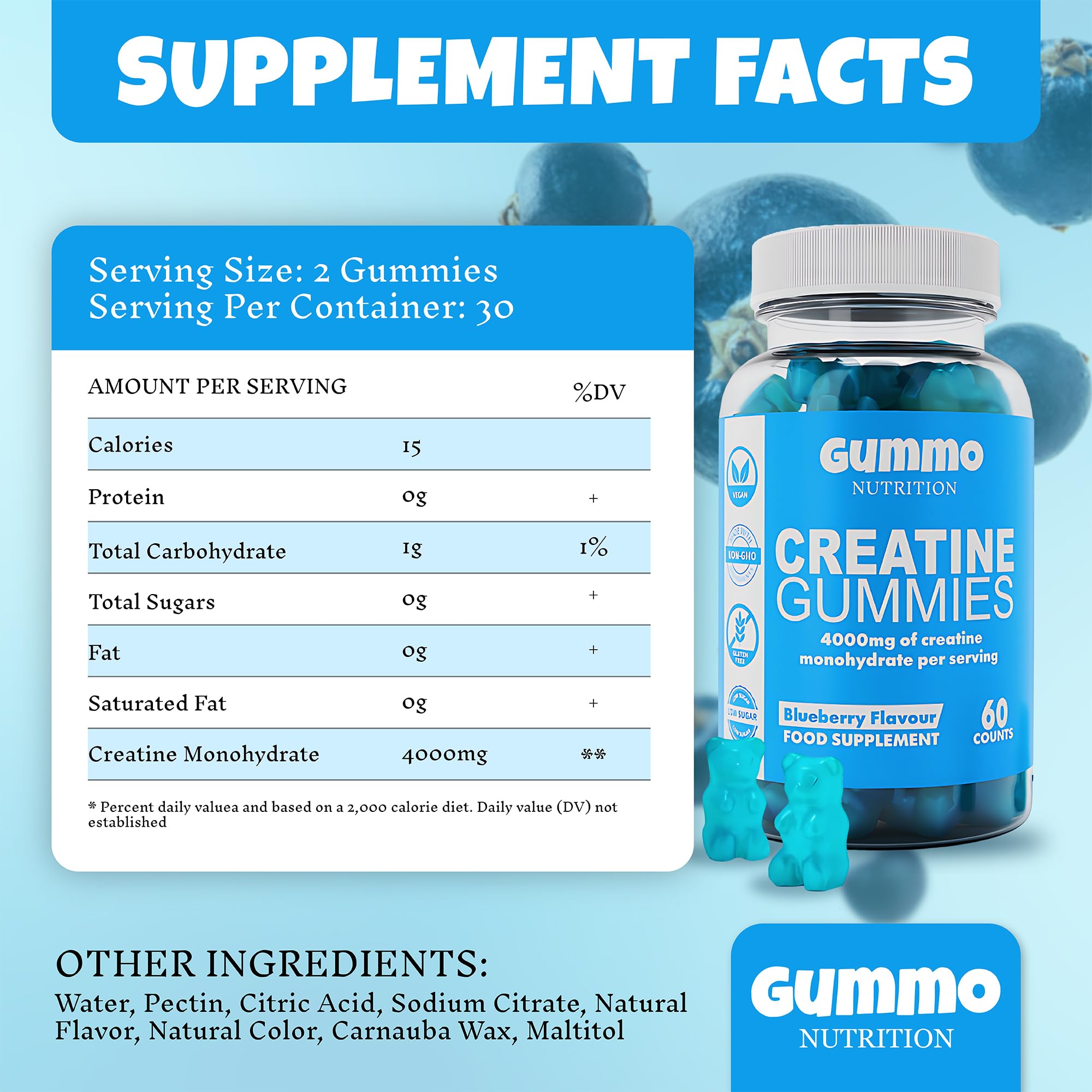 Creatine Monohydrate Gummies 4000mg for Men & Women - 60 Chewable Creatine GUMMO NUTRITION buy supplements canada