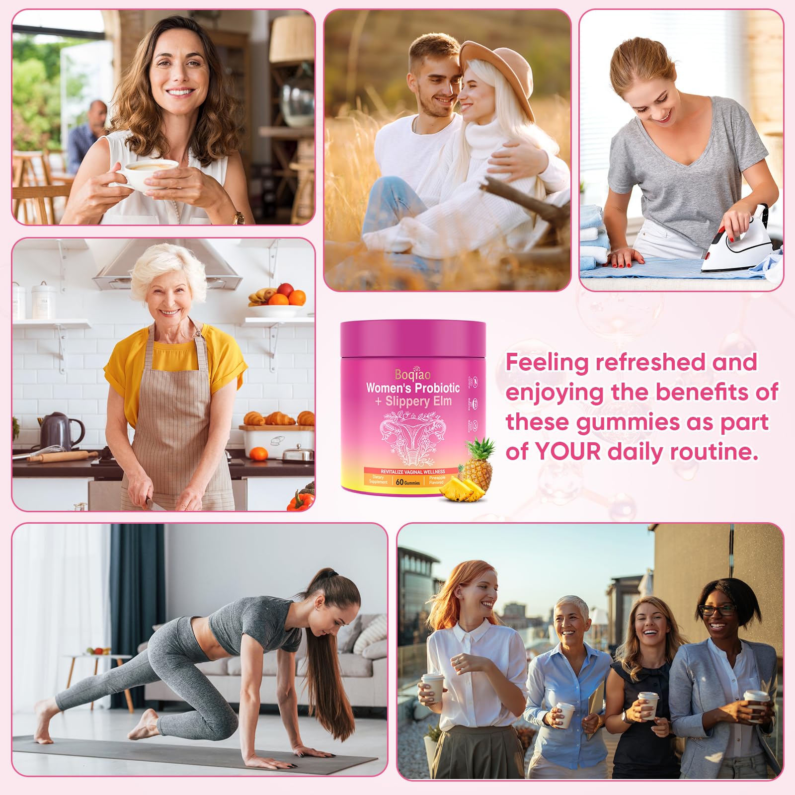 Feminine Probiotics Gummies with Slippery Elm - 60 Pineapple Gummies for Women ph Balance, Vaginal Probiotics Supports Flora, Gut Health & Immune System, Prebiotics & Lactobacillus Blend (Pineapple) Boqiao buy supplements canada