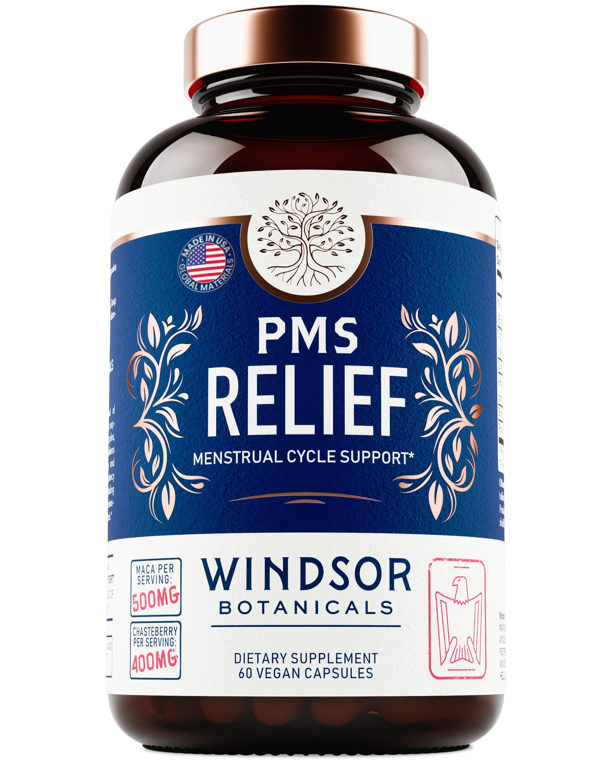 PMS Support Supplement for Women with Chasteberry, Maca Root, Ashwagandha - Period Relief, Bloating Relief for Women, Mood Support, Hormone Balance Herbal Supplements - 30 Day, 60 Vegan Capsules WINDSOR BOTANICALS buy supplements canada