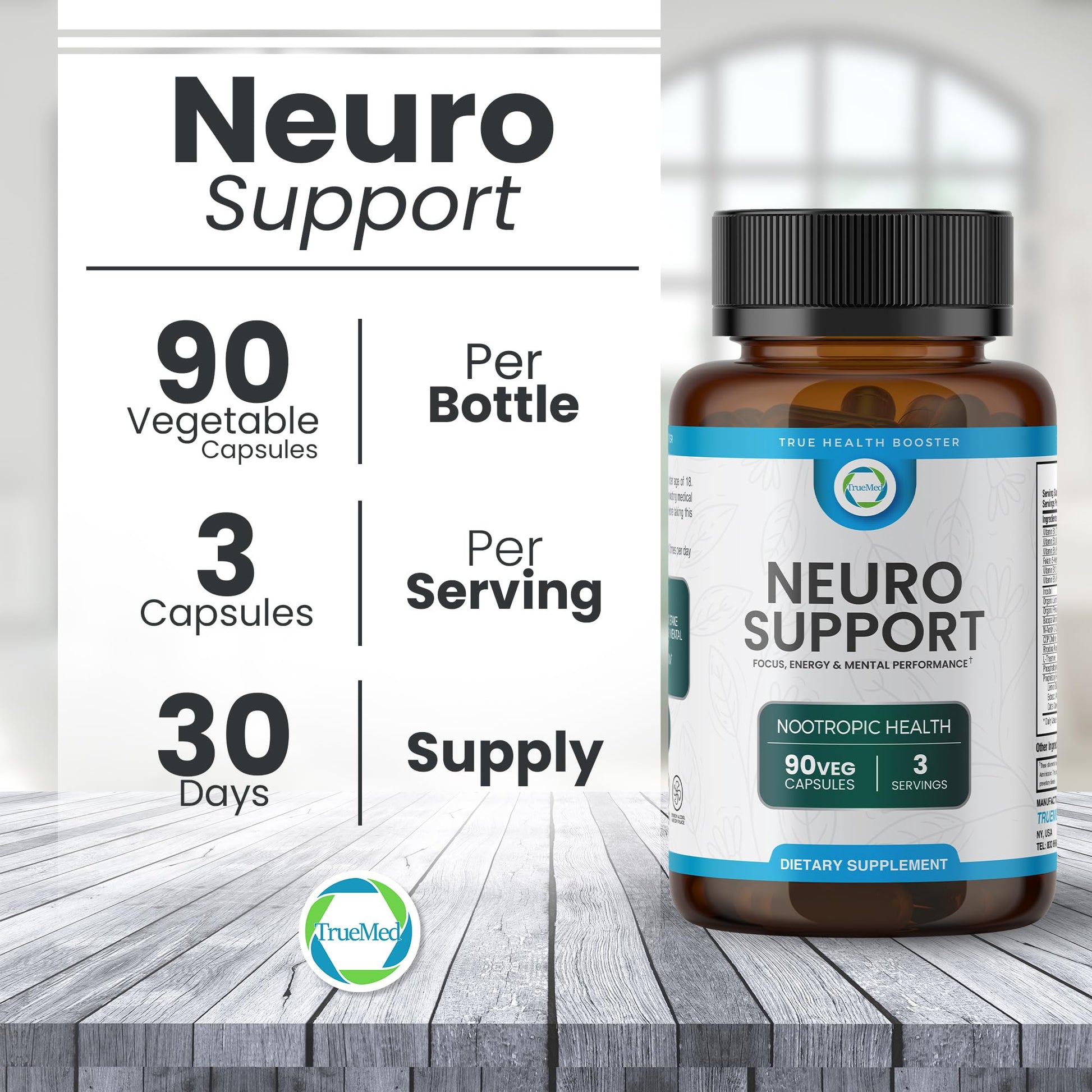 TrueMed Neuro Support - Premium Nootropic Supplement for Focus, Energy, Mental Clarity, and Performance Organic Lion’s Mane, Bacopa Monnieri, Rhodiola, Non-GMO Gluten-Free CDP Choline 90 Veg Capsules TRUEMED buy supplements canada