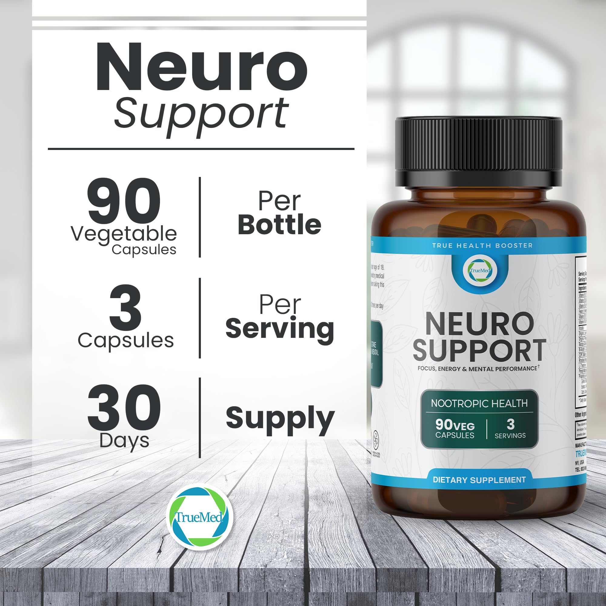 TrueMed Neuro Support - Premium Nootropic Supplement for Focus, Energy, Mental Clarity, and Performance Organic Lion’s Mane, Bacopa Monnieri, Rhodiola, Non-GMO Gluten-Free CDP Choline 90 Veg Capsules TRUEMED buy supplements canada