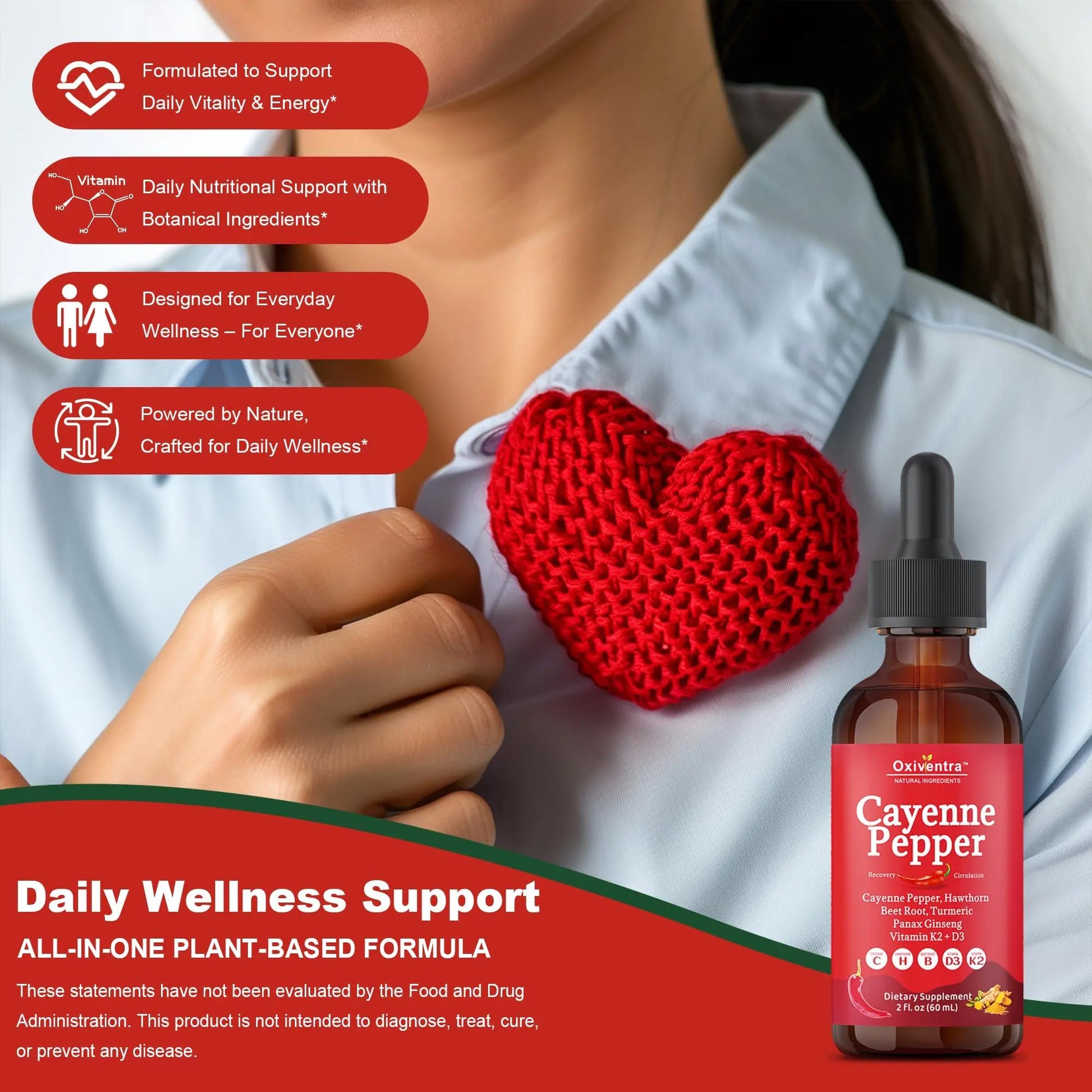 Cayenne Pepper Drops Liquid Supplement Smooth & Sweet Herbal Liquid + Hawthorn Berry, Vitamin D3 K2 Beet Root Powder, Ceylon Cinnamon, Turmeric Curcumin, Organic Panax Ginseng - 2fl oz Oxiventra buy supplements canada