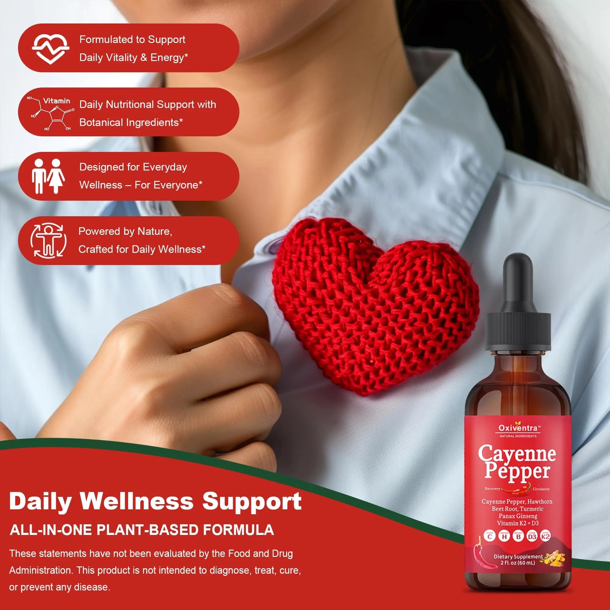 Cayenne Pepper Drops Liquid Supplement Smooth & Sweet Herbal Liquid + Hawthorn Berry, Vitamin D3 K2 Beet Root Powder, Ceylon Cinnamon, Turmeric Curcumin, Organic Panax Ginseng - 2fl oz Oxiventra buy supplements canada