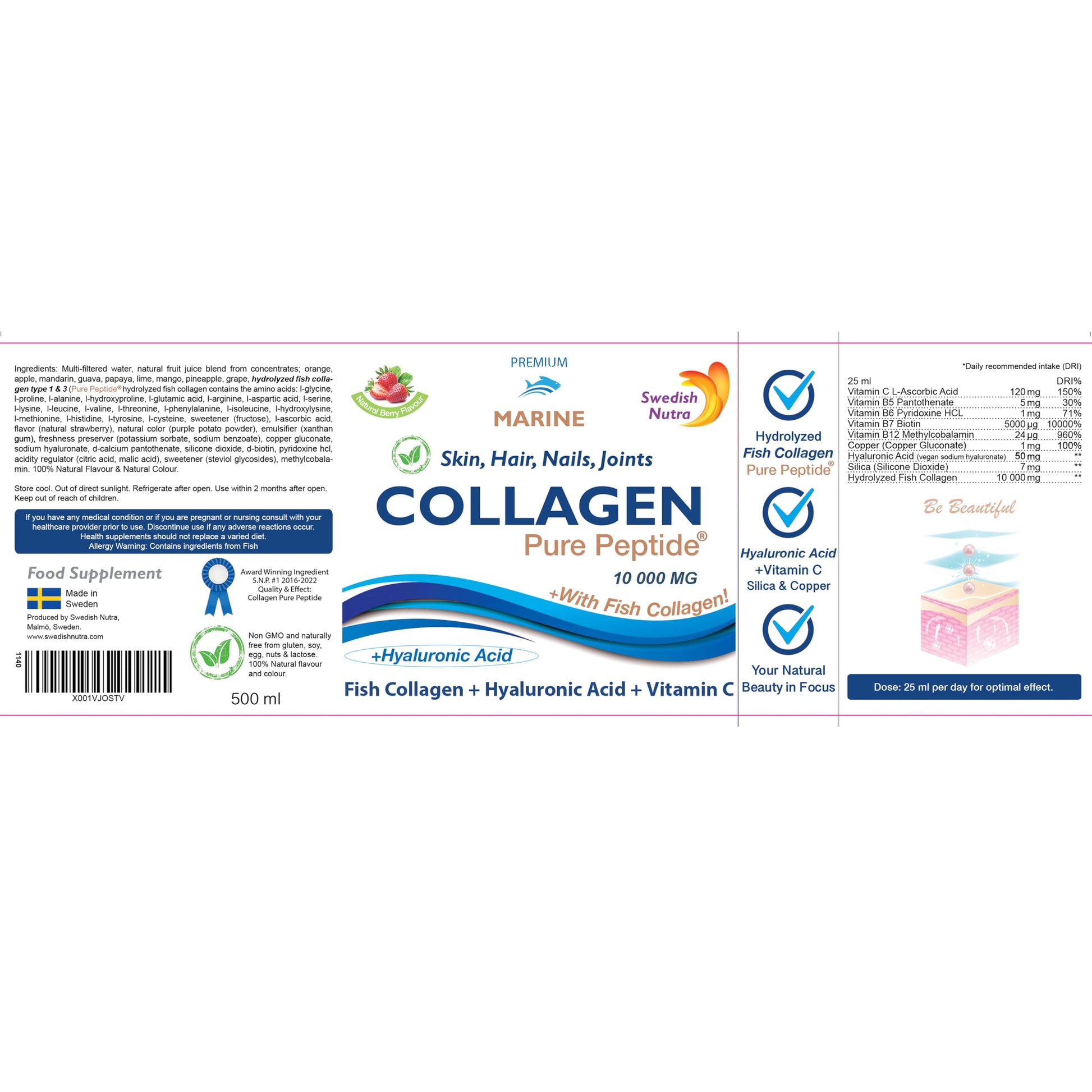 Marine Liquid Collagen 10000mg 500 ml I Pure Hydrolyzed Collagen Peptides Swedish Nutra buy supplements canada