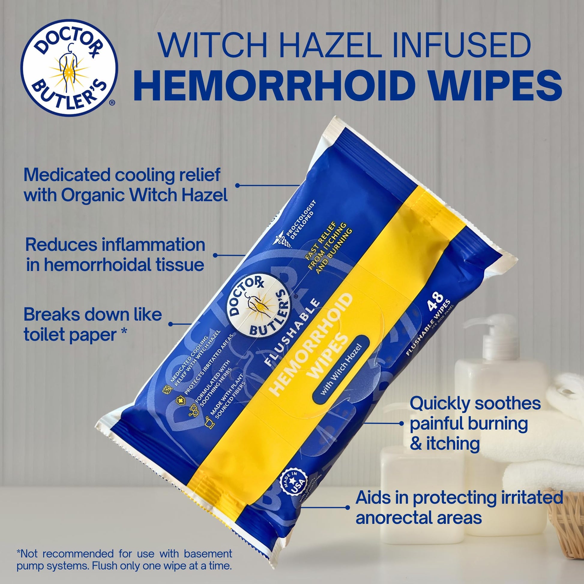 Doctor Butler's Flushable Hemorrhoid Wipes – Flushable Wipes with Witch Hazel to Soothe and Bring Relief from Discomfort Associated with Hemorrhoids (48 Wipes) Doctor Butler's buy supplements canada