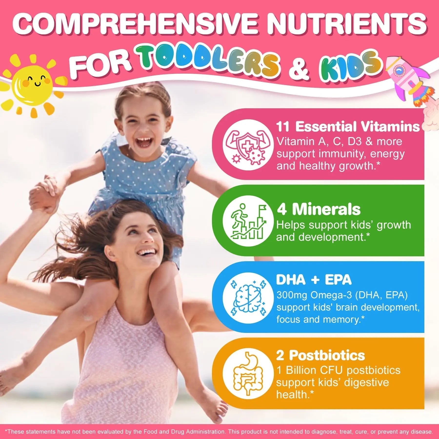 Organic Toddler Multivitamin Gummies + Omega-3 (DHA/EPA), Postbiotics | kids 2+ multivitamin | Vitamins A C D3 Methyl B12 Folate Zinc EnvyCure buy supplements canada