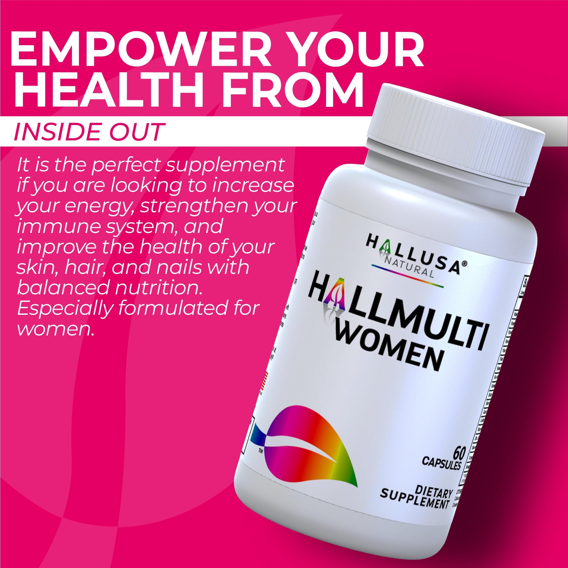Women’s Multivitamin 18+ Vitamins & Minerals | Biotin, Folic Acid, Zinc, Calcium, Magnesium & Vitamin D | Hair, Skin & Nails Support, Energy Hallusa Natural buy supplements canada