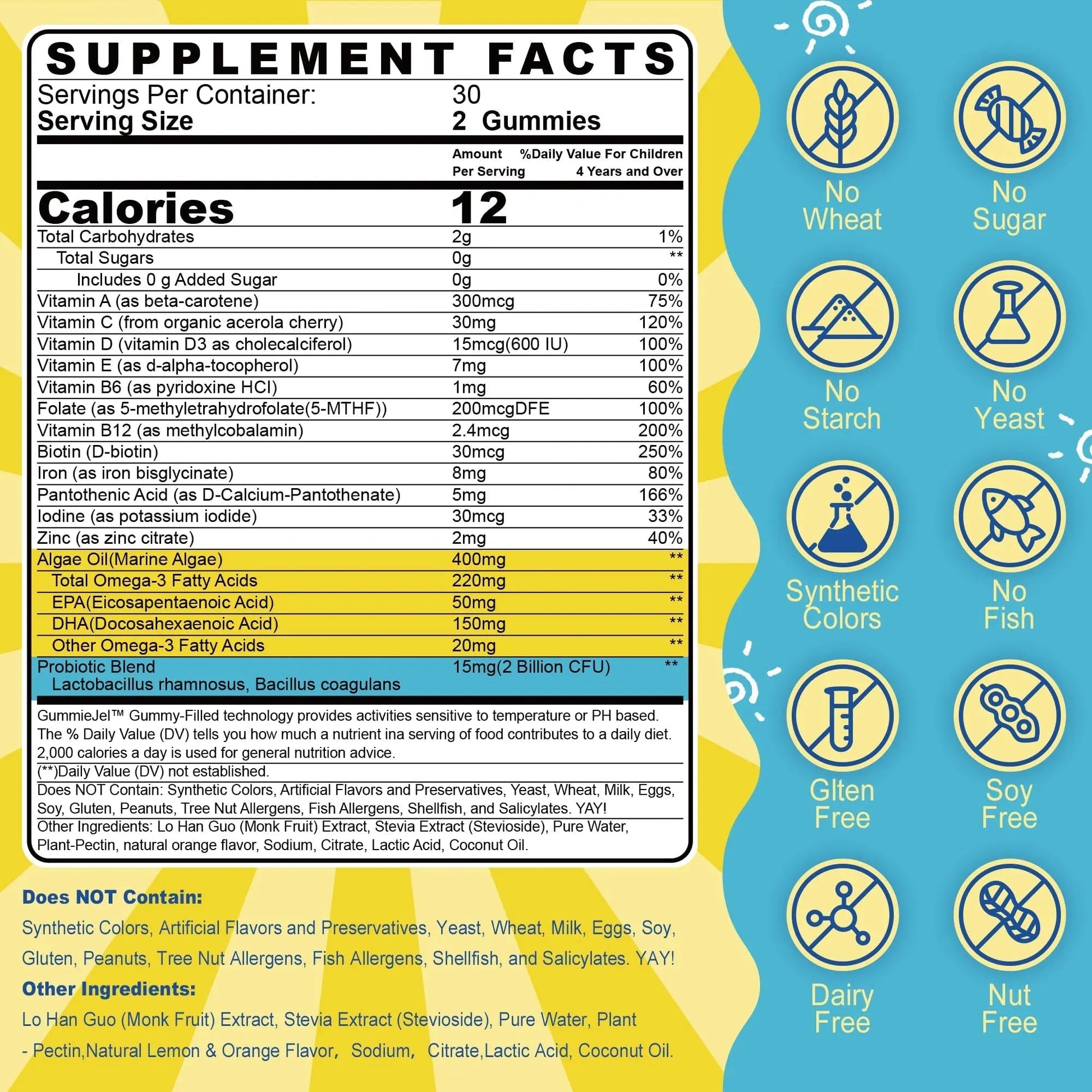 Kids Multivitamin Gummies with Iron, Sugar Free, Kids Daily Vitamins + Probiotics, Algae Omega 3 (EPA/DHA), A, C, D, Methyl B12, Folate, B6, Zinc, Biotin Nextdia buy supplements canada