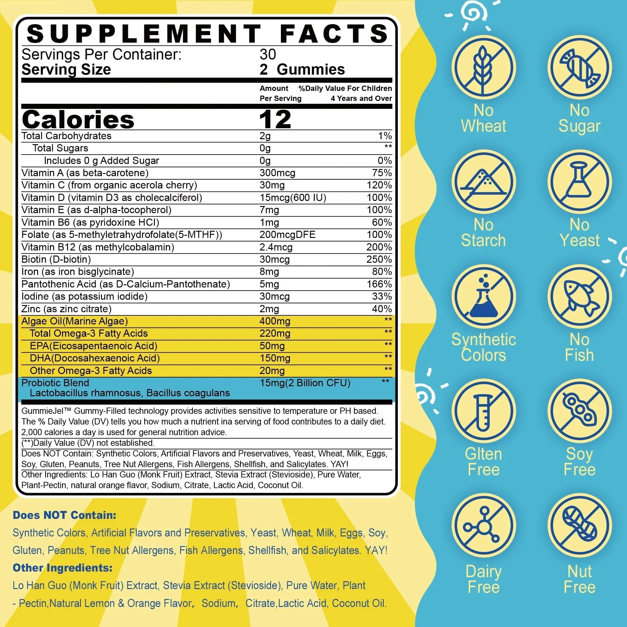 Kids Multivitamin Gummies with Iron, Sugar Free, Kids Daily Vitamins + Probiotics, Algae Omega 3 (EPA/DHA), A, C, D, Methyl B12, Folate, B6, Zinc, Biotin Nextdia buy supplements canada