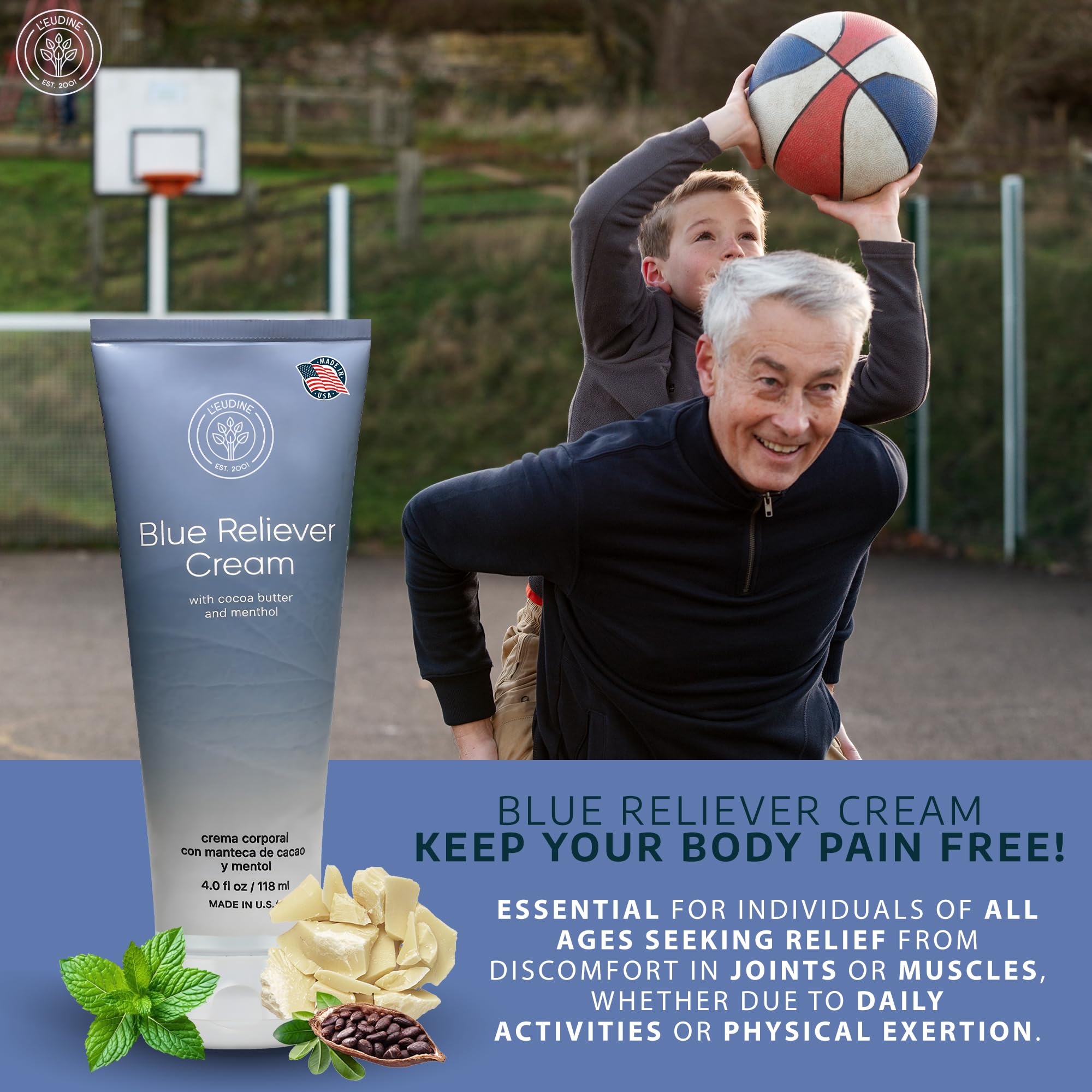 L'EUDINE Blue Reliever Cream – Joint and Muscle Therapy, Body Cream with Cocoa Butter and Menthol L'eudine buy supplements canada