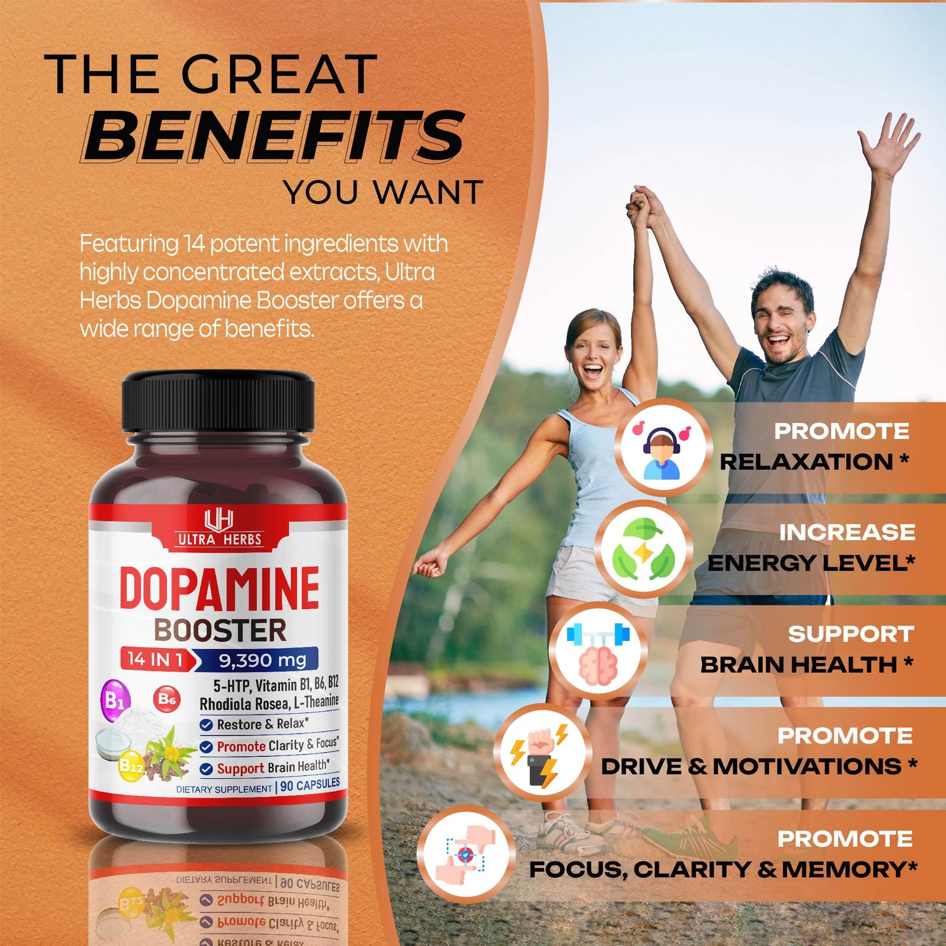 Dopamine Focus Supplement Ashwagandha 5000mg 5-HTP 50mg Rhodiola Rosea 2000mg ULTRA HERBS buy supplements canada