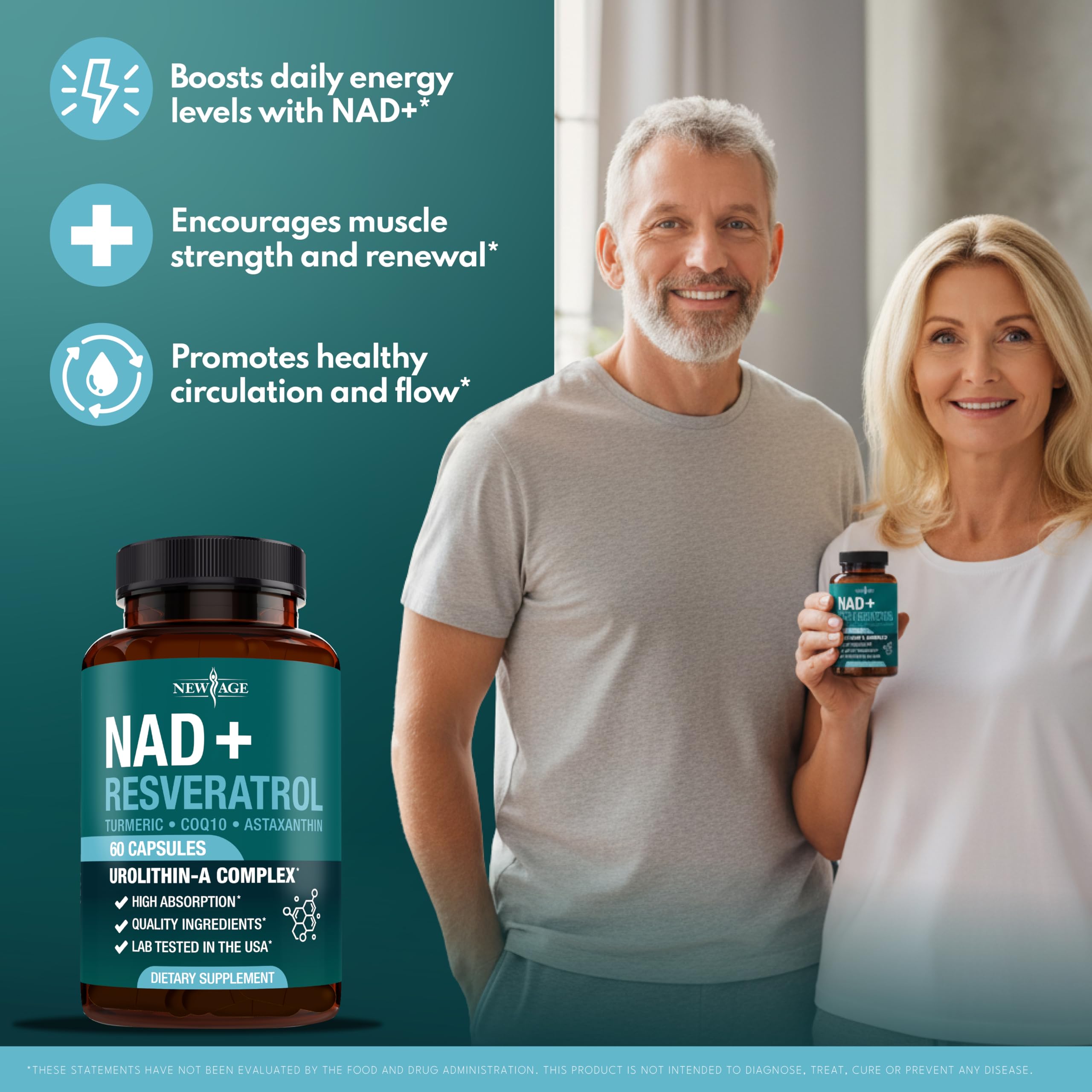 NEW AGE NAD+ Supplement Complex – NAD+ 300 mg with Astaxanthin, Urolithin A, Resveratrol, CoQ10 & Antioxidant Blend – Cellular Energy, Support or Women & Men – Vegan, Non-GMO- 120 Count NEW AGE buy supplements canada