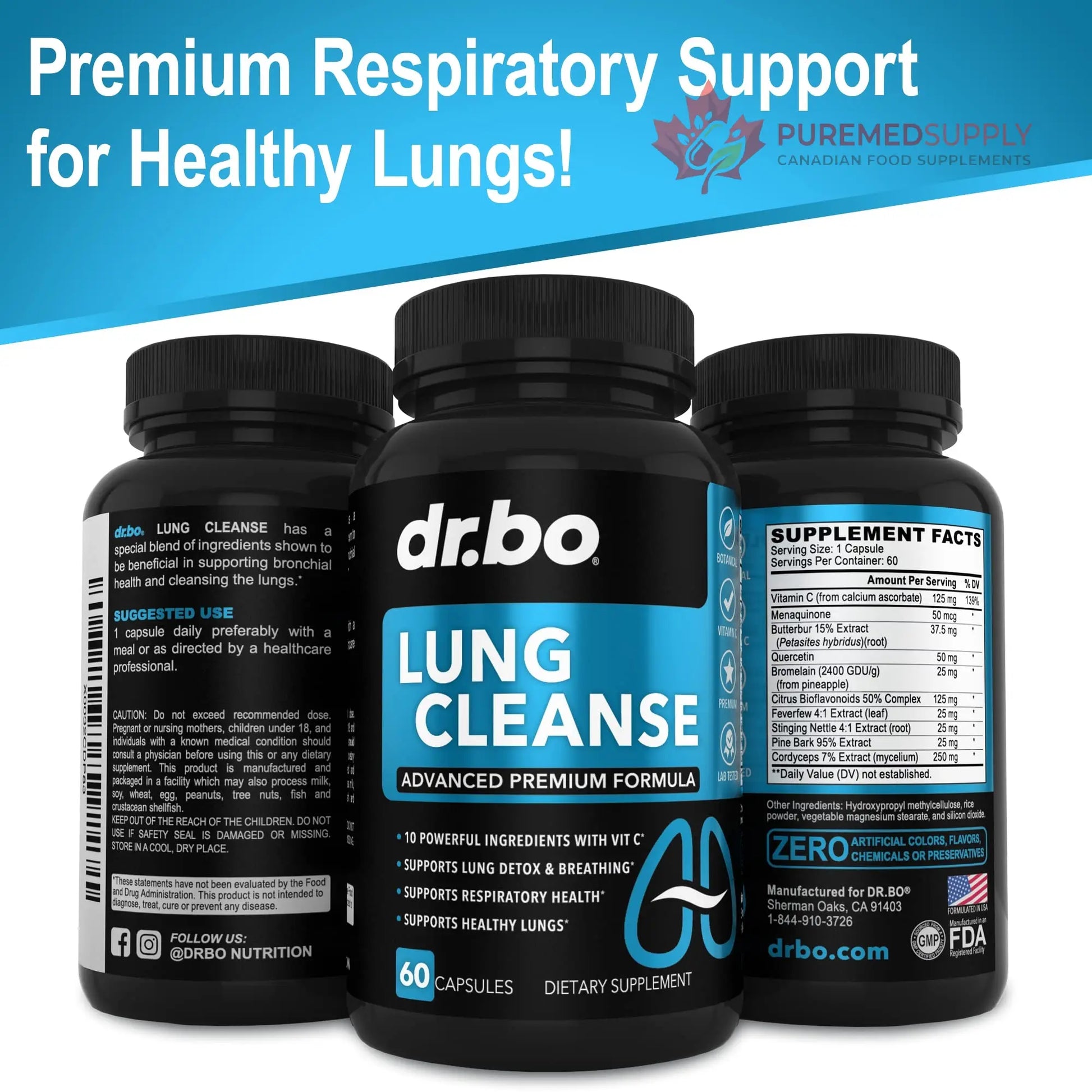 Lung Cleanse Support Supplement - Respiratory Supplements to Quit & Stop Smoking Aids - Herbal Detox for Lungs & Bronchial Health - Smokers Cleanser Breathe Aid for Mucus Clear Relief - 60 Capsules DR. BO buy supplements canada