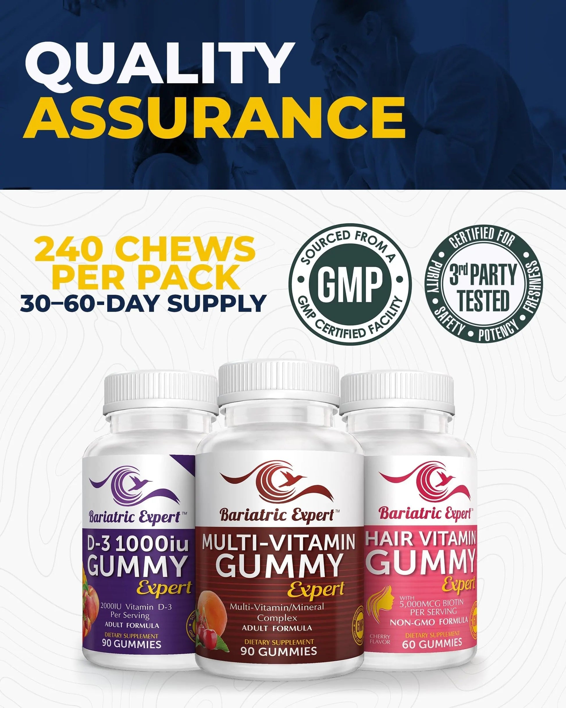 Bariatric Multivitamin 3 Pack, Multivitamin Gummy 90 Chews. - D3 Gummies 90 Chew - Hair Vitamin Gummy 60 Chews. Bariatric Food Expert buy supplements canada