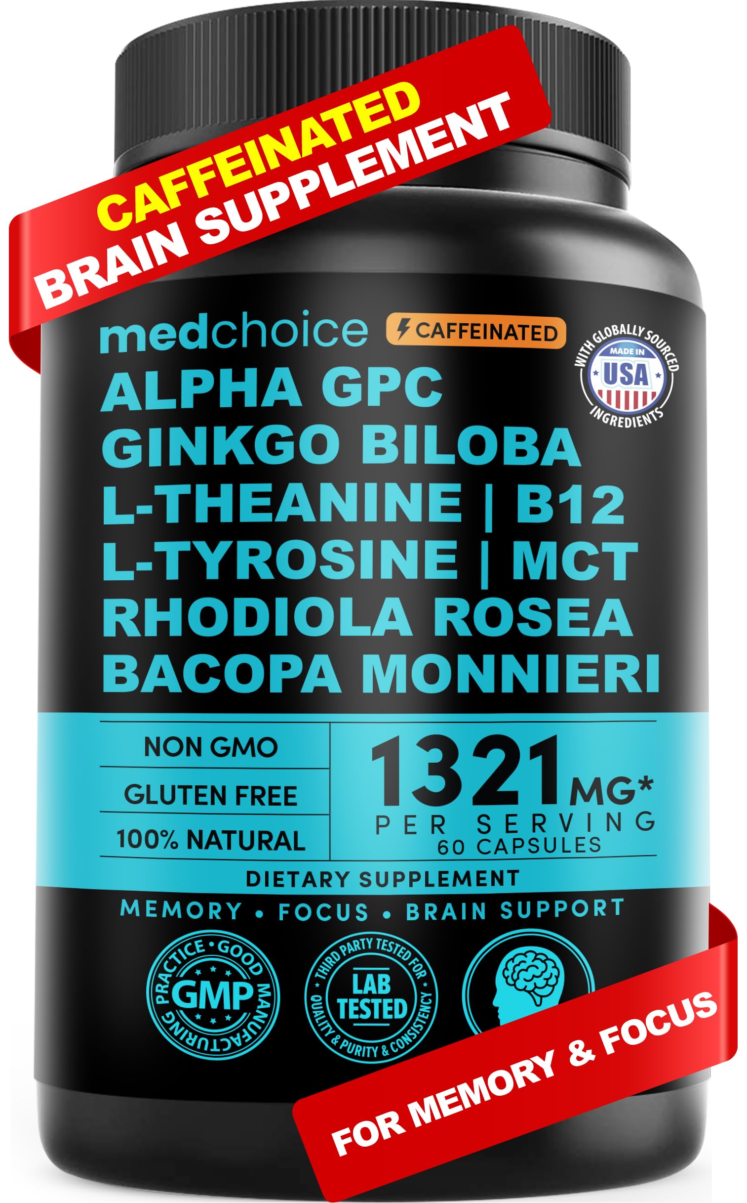 12-in-1 Nootropic Brain Supplement with Caffeine Anhydrous: Ginkgo Biloba for Brain Support, Memory and Focus - B12, Alpha GPC, L Theanine and Choline Supplements with Bioperine with 1321mg (60ct) MEDCHOICE buy supplements canada