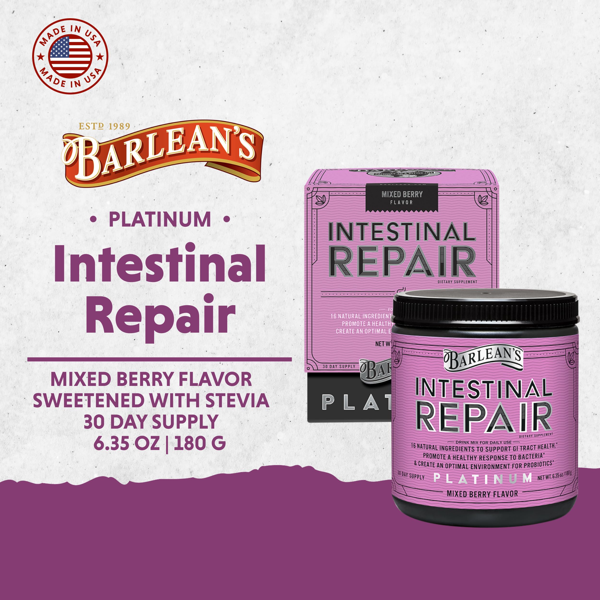 Barlean's Gut Health Powder, Intestinal Repair Fiber and Digestive Support Blend for Men and Women, Mixed Berry Drink Mix, 6.35 oz Barlean's buy supplements canada