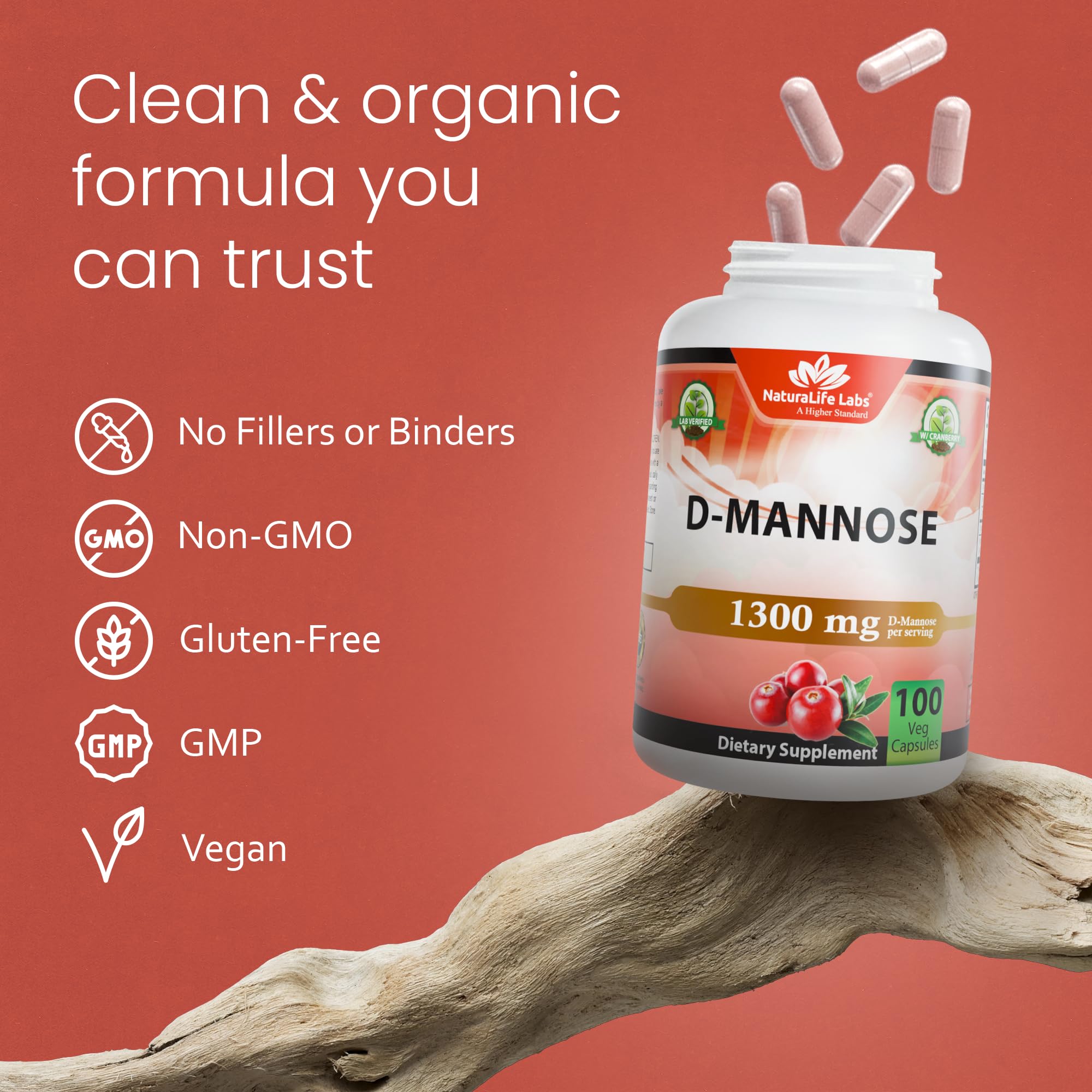 NaturaLife Labs Organic D-Mannose 1300 mg with Organic Cranberry Extract 100 mg per Serving – 100 Capsules – Non-GMO, Gluten-Free, Vegan NaturaLife Labs buy supplements canada
