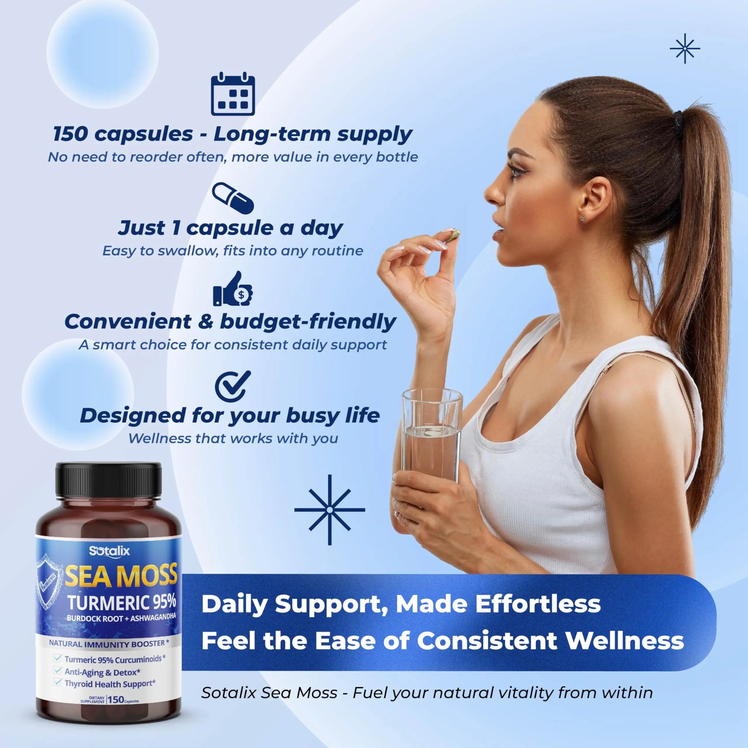 Sotalix Sea Moss Capsule with Ashwagandha, Burdock Root, Bladderwrack, Turmeric - Powerful Natural Immunity Booster (150 Count (Pack of 1)) SOTALIX SUPPLEMENT buy supplements canada