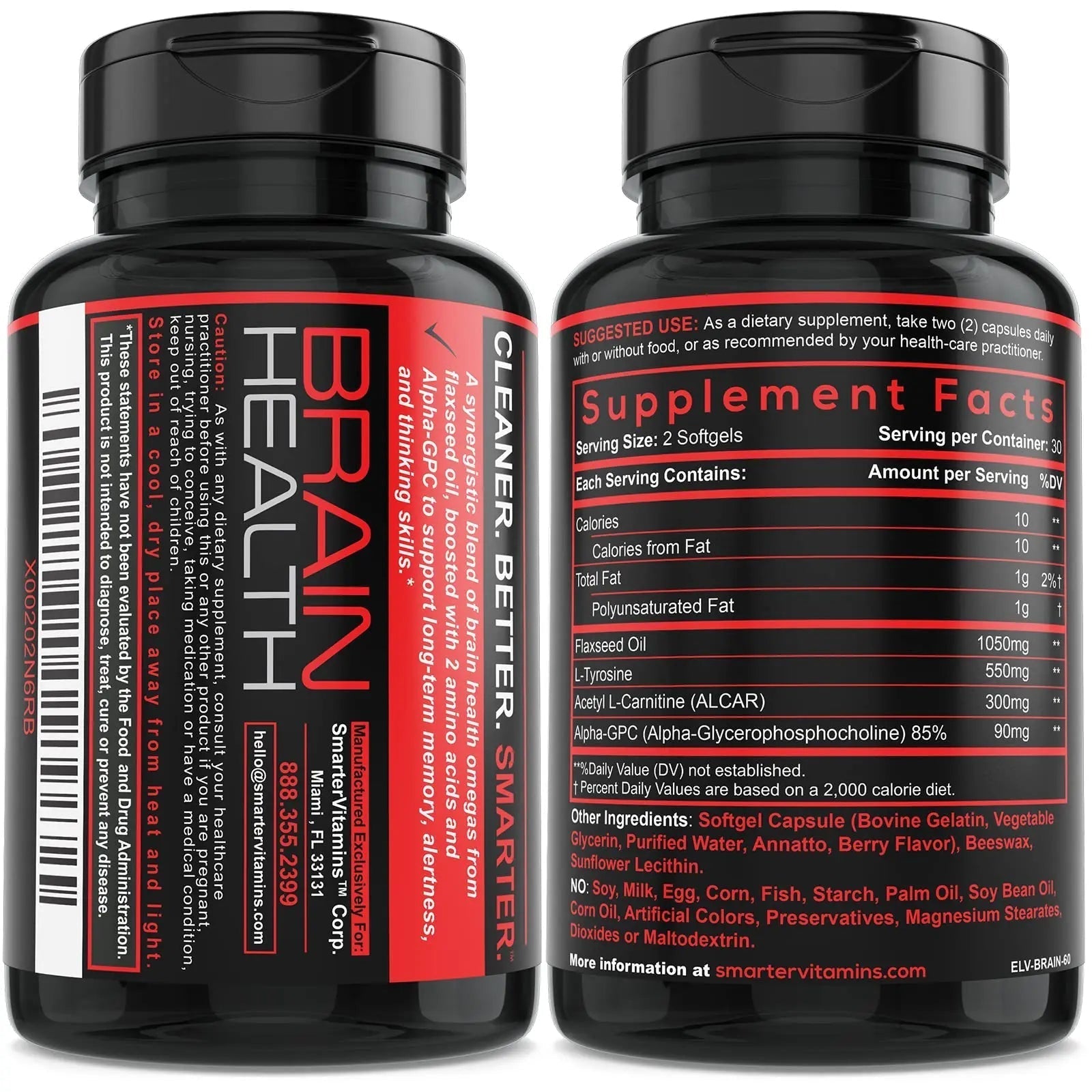 Smarter Brain Support Nootropic Supplement, Made with Alpha-GPC, L-Tyrosine & Acetyl L-Carnitine ALCAR, Flaxseed Oil SmarterVitamins buy supplements canada