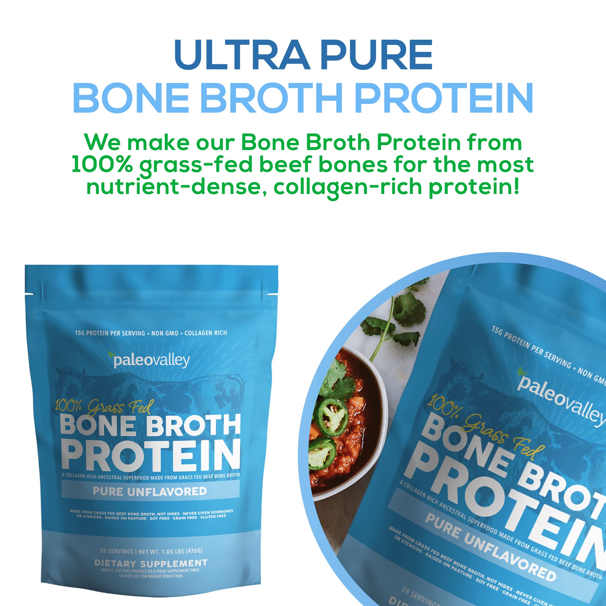 Paleovalley 100% Grass Fed Beef Bone Broth Protein Powder - Rich in Collagen Peptides Paleovalley buy supplements canada