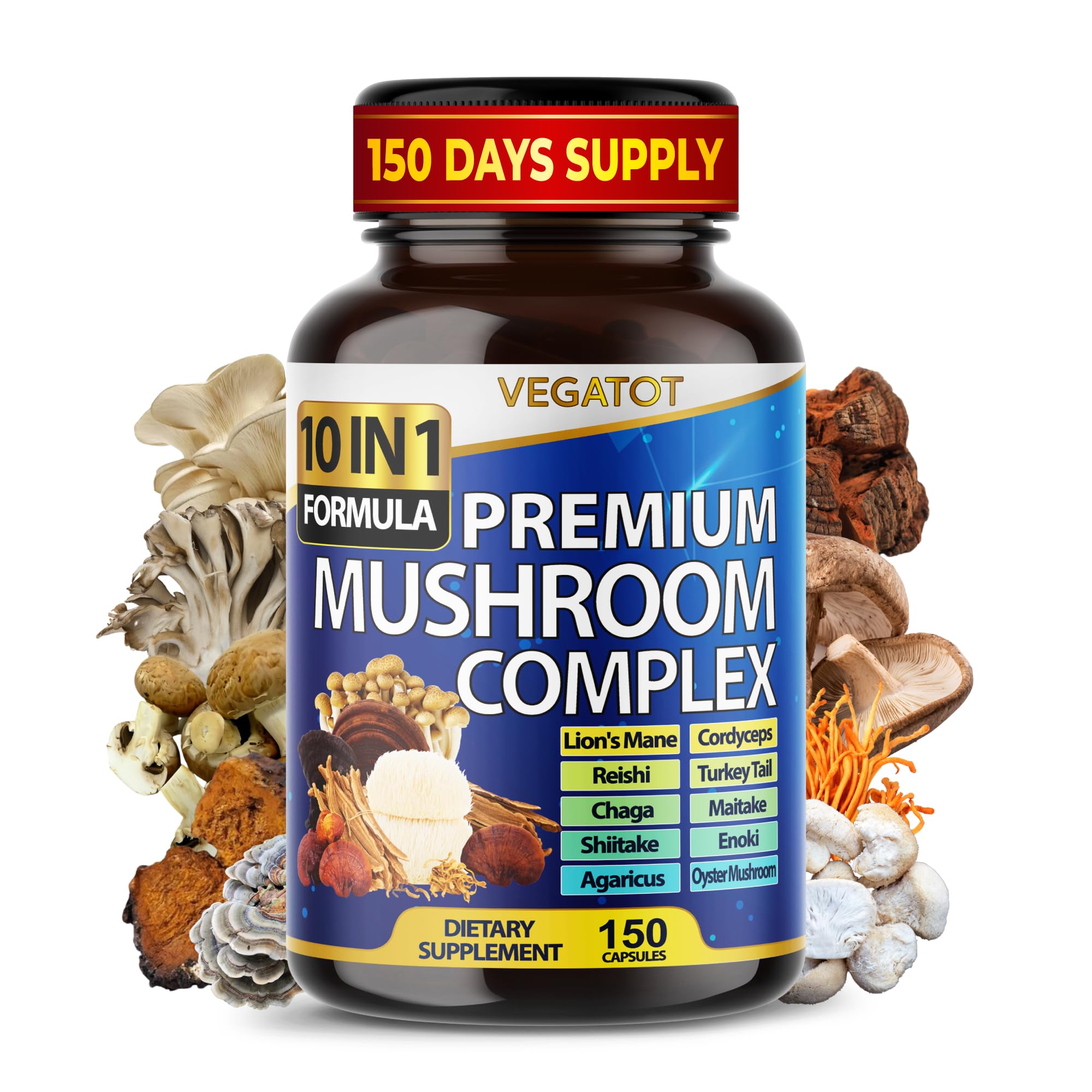 10 in 1 High Strength Mushroom Supplement - Lions Mane, Cordyceps, Reishi - Brain Supplements for Memory and Focus ** 5-Month Supply VEGATOT buy supplements canada