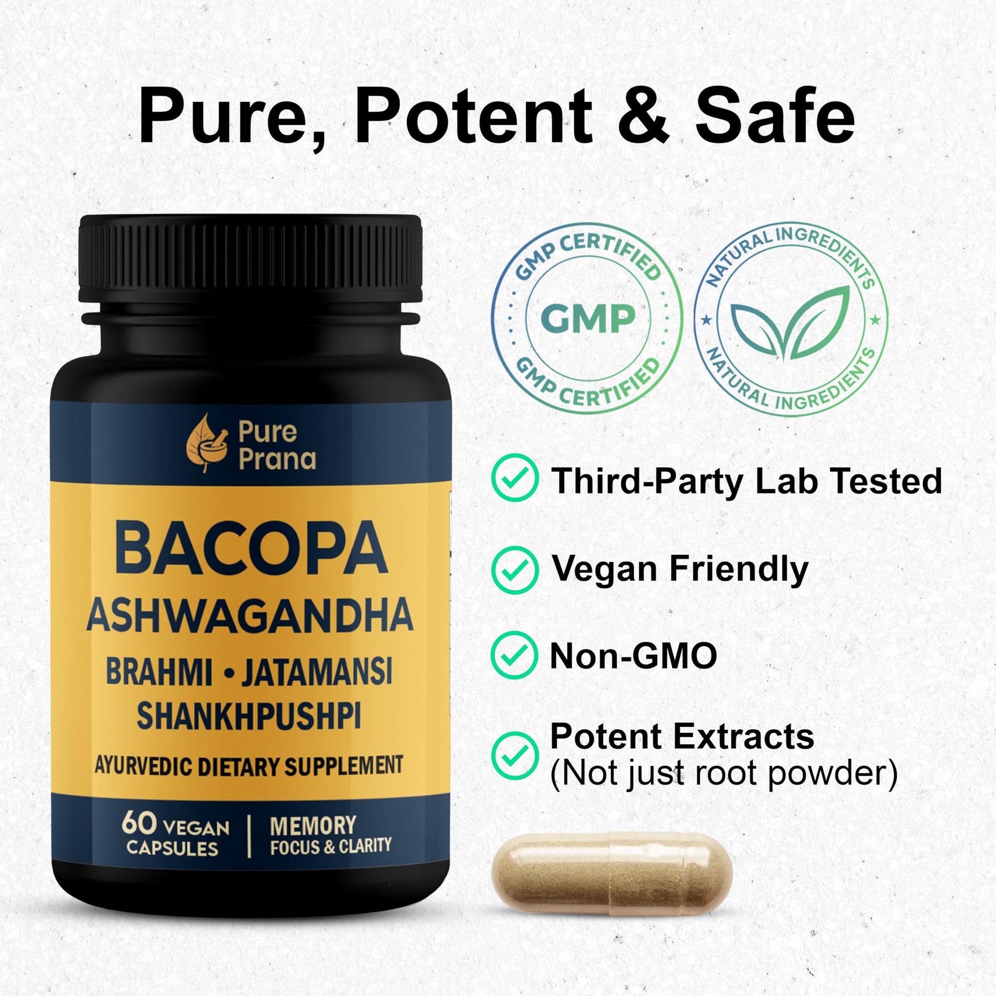 Pure Prana Ayurvedic Brain Supplement Capsules with Brahmi, Ashwagandha & Gotu Kola - Plant-Based Nootropic Cognitive Wellness Formula for Daily Focus - Vegan Clarity for Men Women - 60 Capsules Pure Prana buy supplements canada