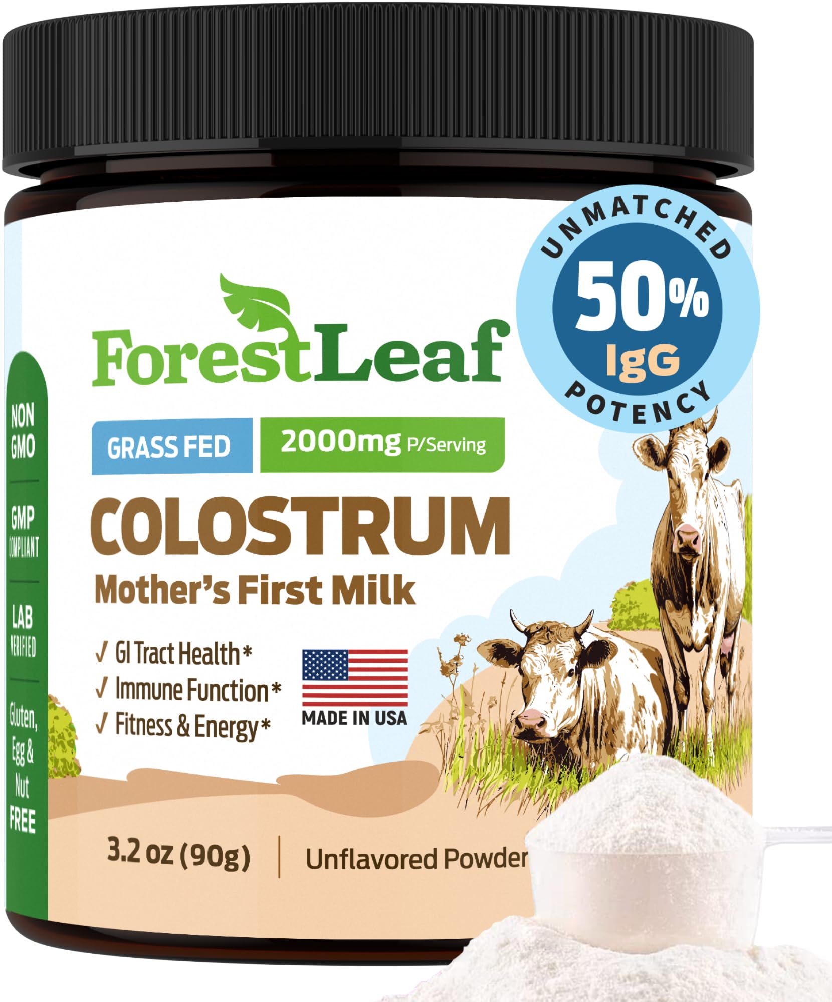 ForestLeaf Colostrum Powder 50% IgG Highest Concentration - Grass Fed Bovine ForestLeaf buy supplements canada