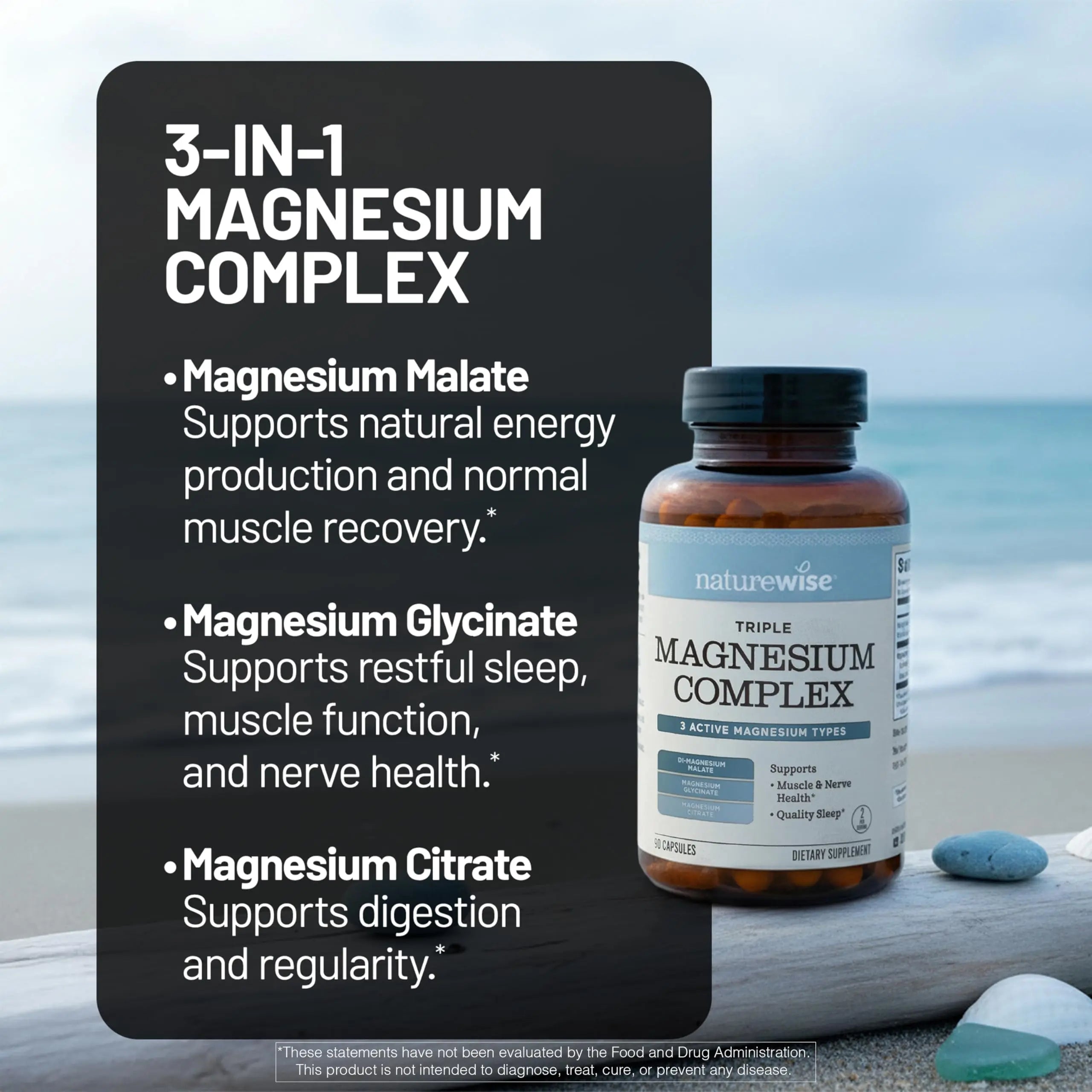 NatureWise Triple Magnesium Complex - High Absorption Magnesium Glycinate + Malate + Citrate for Muscle Nerve & Sleep Support - Vegan 90 Capsules NatureWise buy supplements canada