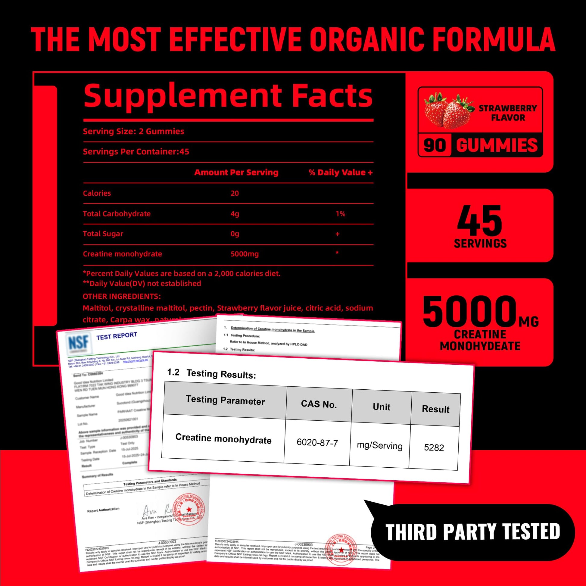 NSF Certified Creatine Gummy - Creatine Monohydrate Gummies 5g for Men & Women - Boost Focus,Strength, and Endurance, Vegan, Gluten-Free, Non-GMO, 2.5 Gram Creatine Parhaat buy supplements canada