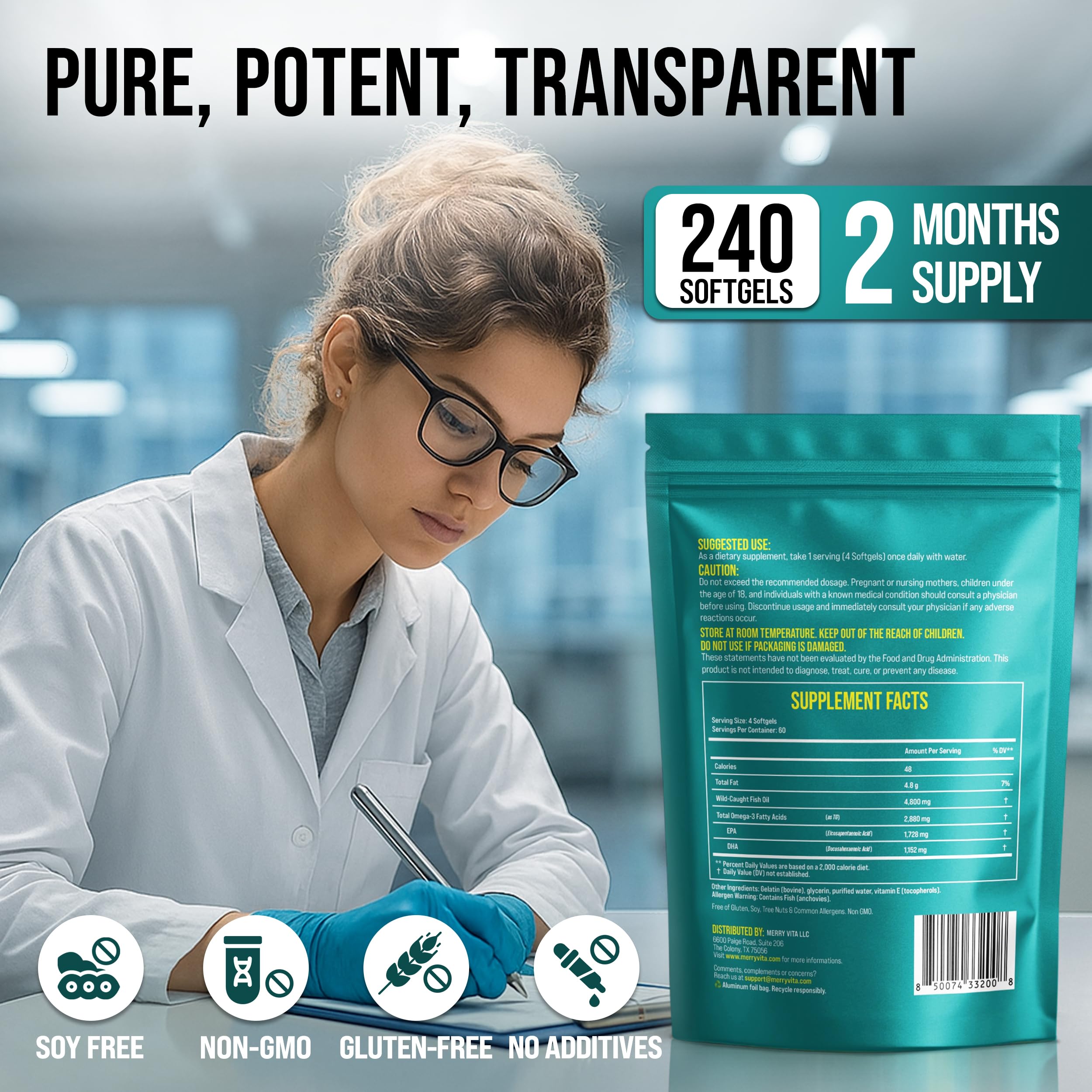 Omega 3 Fish Oil 4800 mg – EPA 1728 mg | DHA 1152 mg from Wild-Caught Anchovies – Burpless Mini Softgels – Pure Omega-3 Fatty Acid Supplement – Non-GMO, Gluten-Free, No Aftertaste – 240 Capsules MERRY VITA buy supplements canada