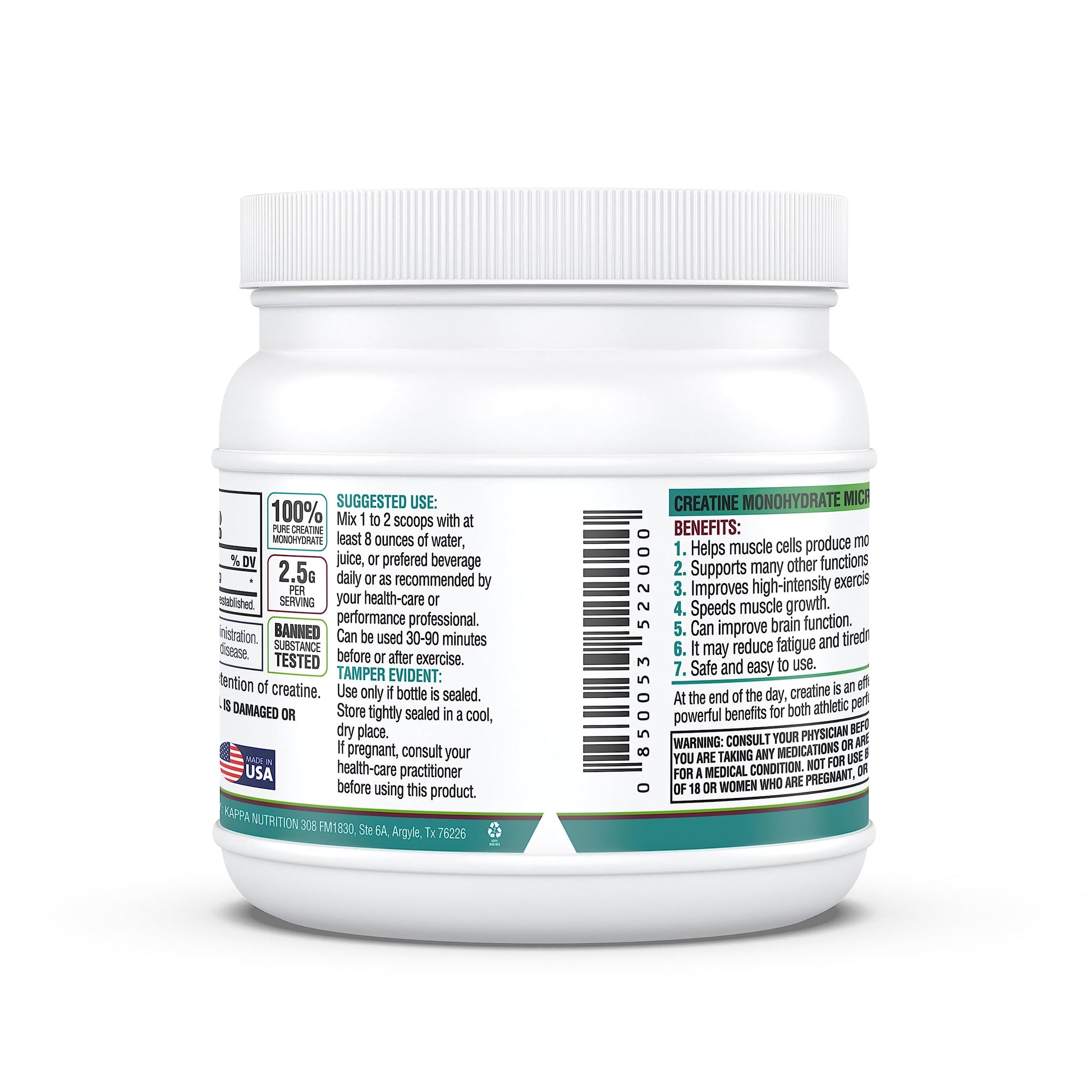 Kappa Nutrition Creatine Monohydrate Powder, Pure Amino Acid Formula, Supports Muscle Strength, Cellular Energy & Mental Focus* Gluten-Free, Keto, 2.25g per Scoop, 240 Servings, Net Wt. 1.32 LB (600g) KAPPA NUTRITION buy supplements canada