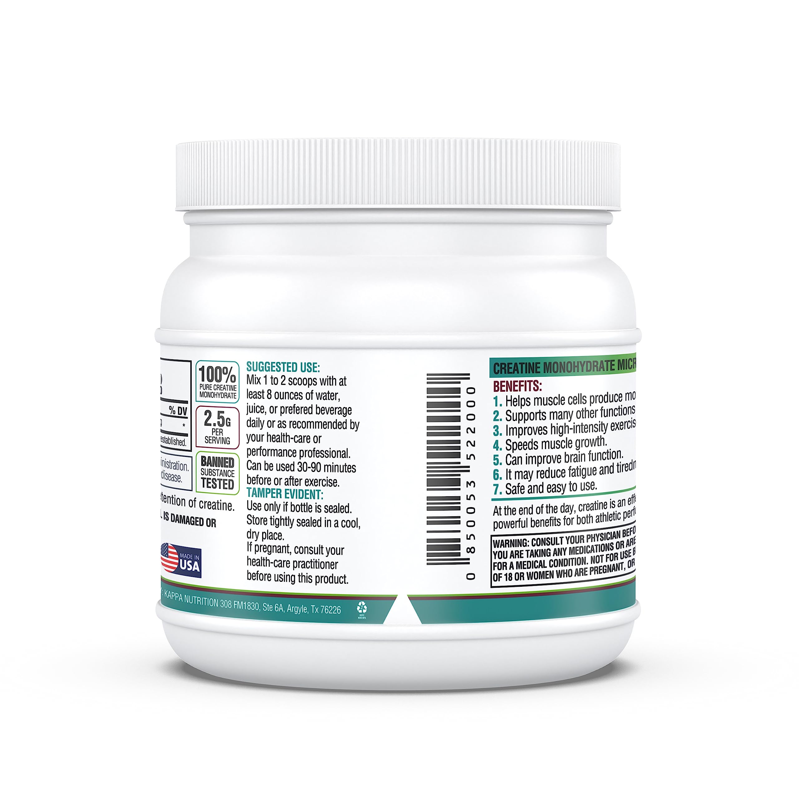 Kappa Nutrition Creatine Monohydrate Powder, Pure Amino Acid Formula, Supports Muscle Strength, Cellular Energy & Mental Focus* Gluten-Free, Keto, 2.25g per Scoop, 240 Servings, Net Wt. 1.32 LB (600g) KAPPA NUTRITION buy supplements canada