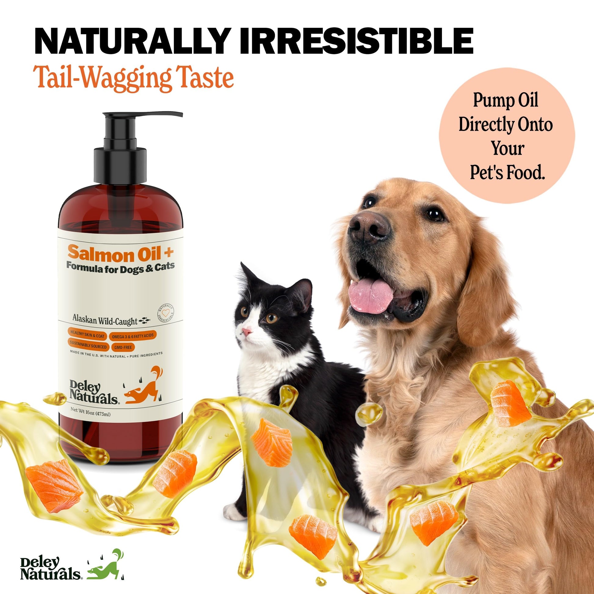 Deley Naturals Wild Alaskan Salmon Oil for Dogs & Cats - New and Improved Salmon Oil Plus Formula - Fish Oil for Dogs with Omega 3, DHA and EPA - Omega 3 for Healthy Skin and Coat - 16oz Made in USA Deley Naturals buy supplements canada