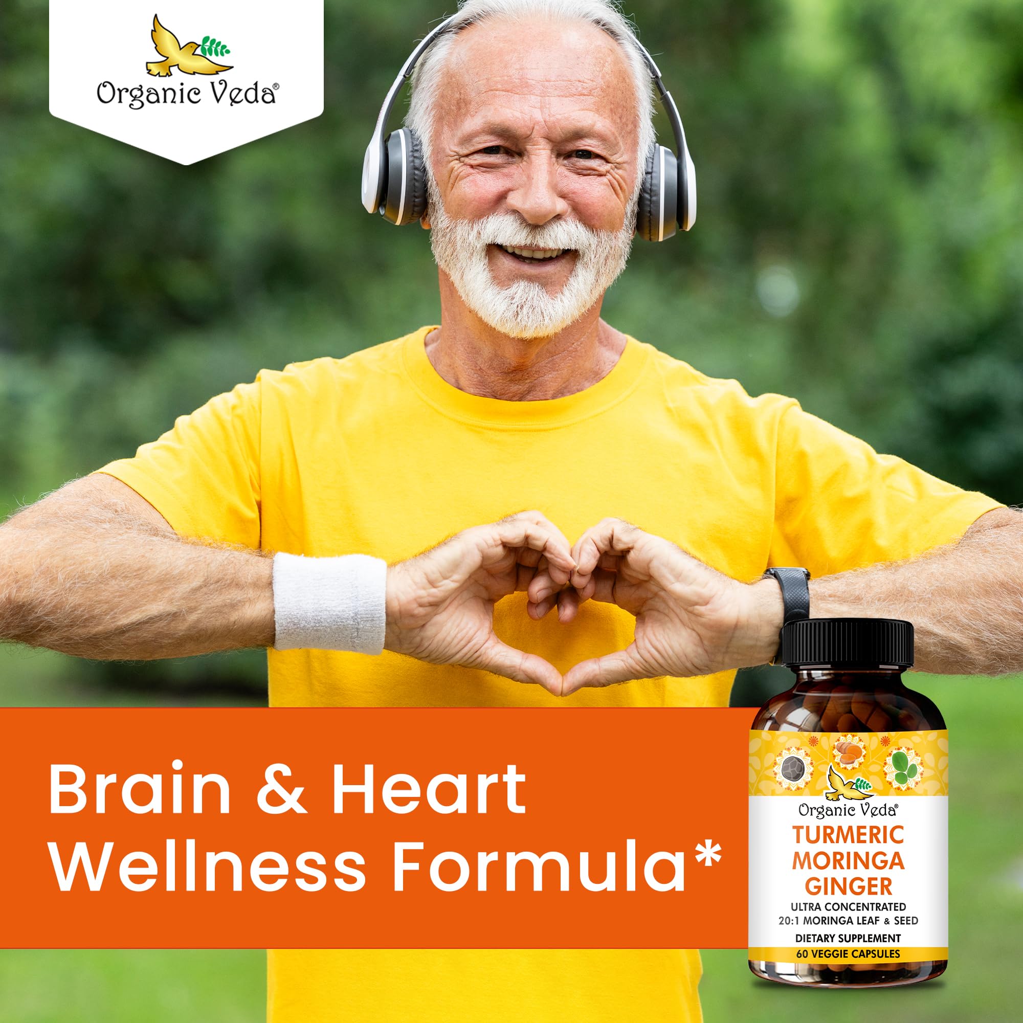 Organic Veda Turmeric Moringa Ginger Capsules - Super Antioxidants & Curcumin Supplement with 20:1 Moringa Leaf & Seed Extract, Black Pepper - Energy, Joints, Heart Health Support - 60 Vegan Pills Organic Veda buy supplements canada