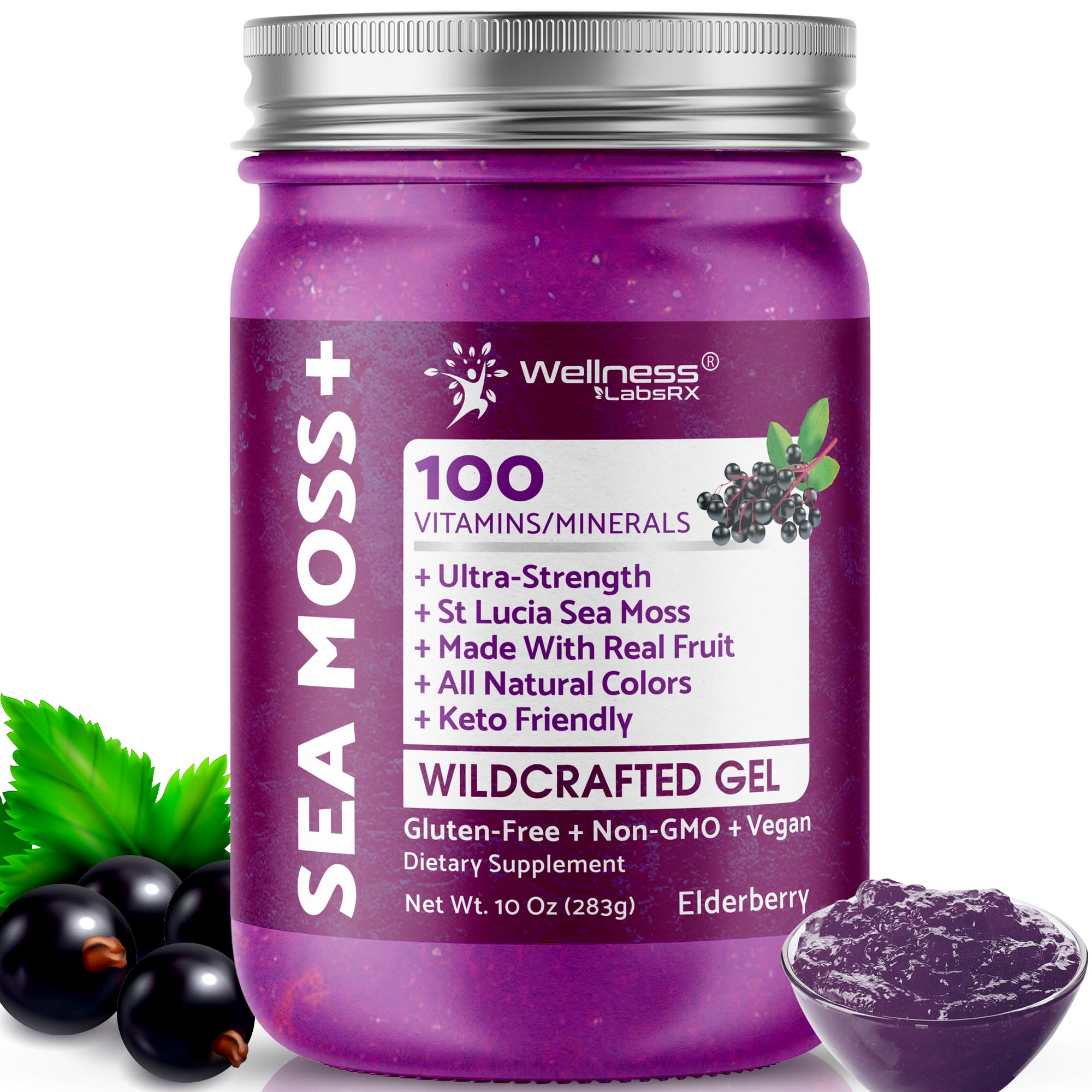 WELLNESS LABSRX Irish Sea Moss Gel Raw - Wildcrafted Superfood Seamoss Gel - Elderberry Flavor, Vitamin and Mineral-Rich from Pristine Caribbean Waters, Immune and Digestive Health Support - 10 oz. WELLNESS LABSRX buy supplements canada