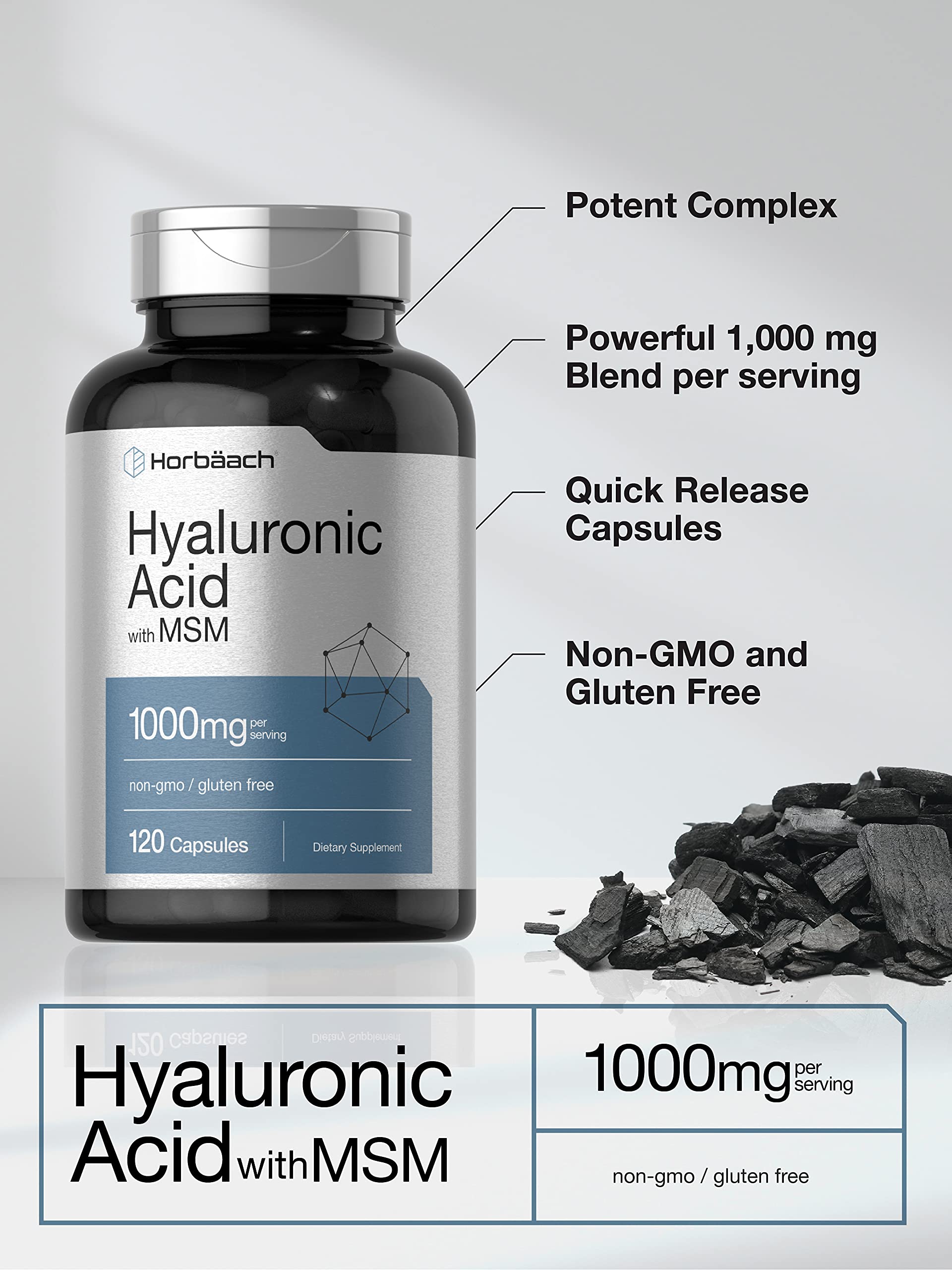 Horbäach Hyaluronic Acid with MSM | 1000 mg | 120 Capsules | Non-GMO and Gluten Free Supplement | Bioavailable Formula Horbäach buy supplements canada