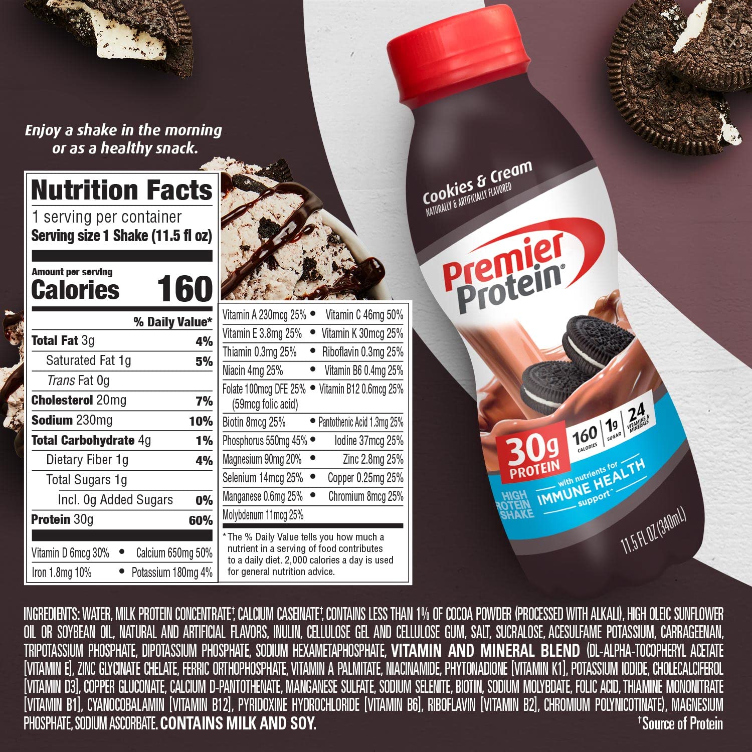 Premier Protein Shake, Cookies & Cream, 30g Protein, 1g Sugar, 24 Vitamins & Minerals Premier Protein buy supplements canada