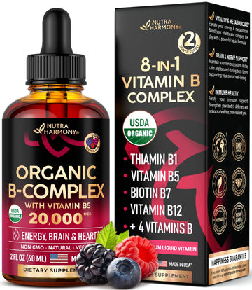 USDA Organic Vitamin B Complex Liquid Drops - 8-in-1 B Complex Vitamins: B1, B2, B3, B5 NUTRAHARMONY buy supplements canada