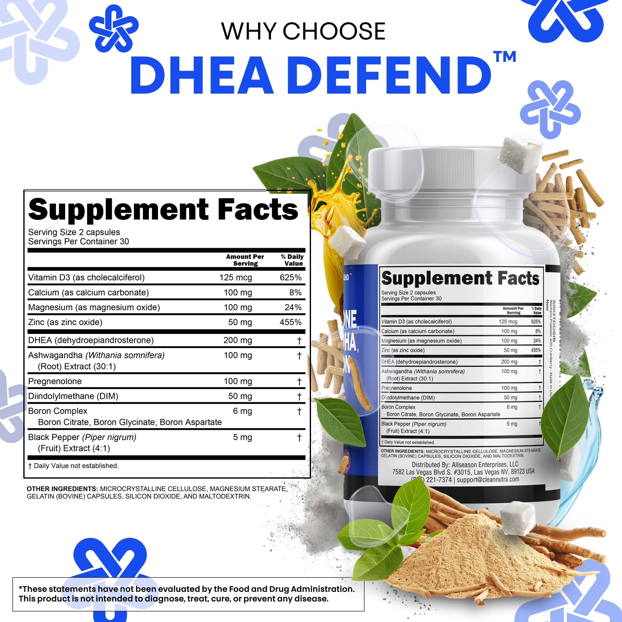 DHEA 200mg Supplement Pregnenolone 100mg for Men & Women with DIM Ashwagandha Boron 6mg Complex Calcium Magnesium Zinc 50mg Vitamin D3 5000 iu Hormone Support Capsules Pills - Made in USA 60 Ct Clean Nutraceuticals buy supplements canada