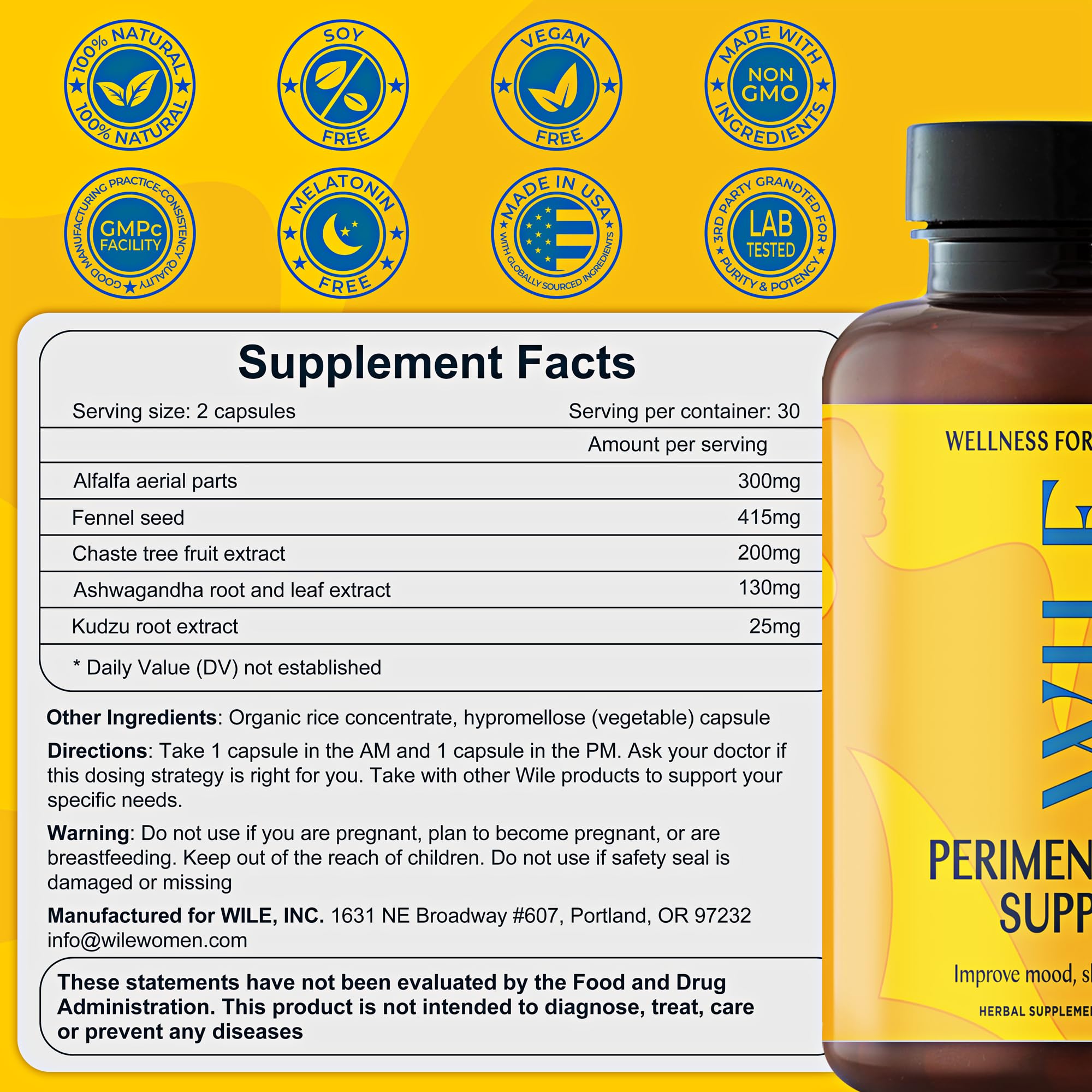 WILE Menopause and Perimenopause Supplements for Women with Ashwagandha - Menopausal Symptoms Relief for Stress, Hot Flashes, Night Sweats - Healthy Sleep & Hormone Balance Support, Vegan, 30 Servings WILE buy supplements canada